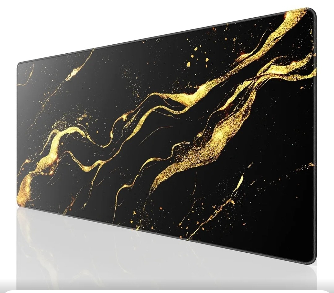 KTRIO Large Gaming Mouse Pad with Stitched Edges, 31.5x15.7in, Black Gold NEW