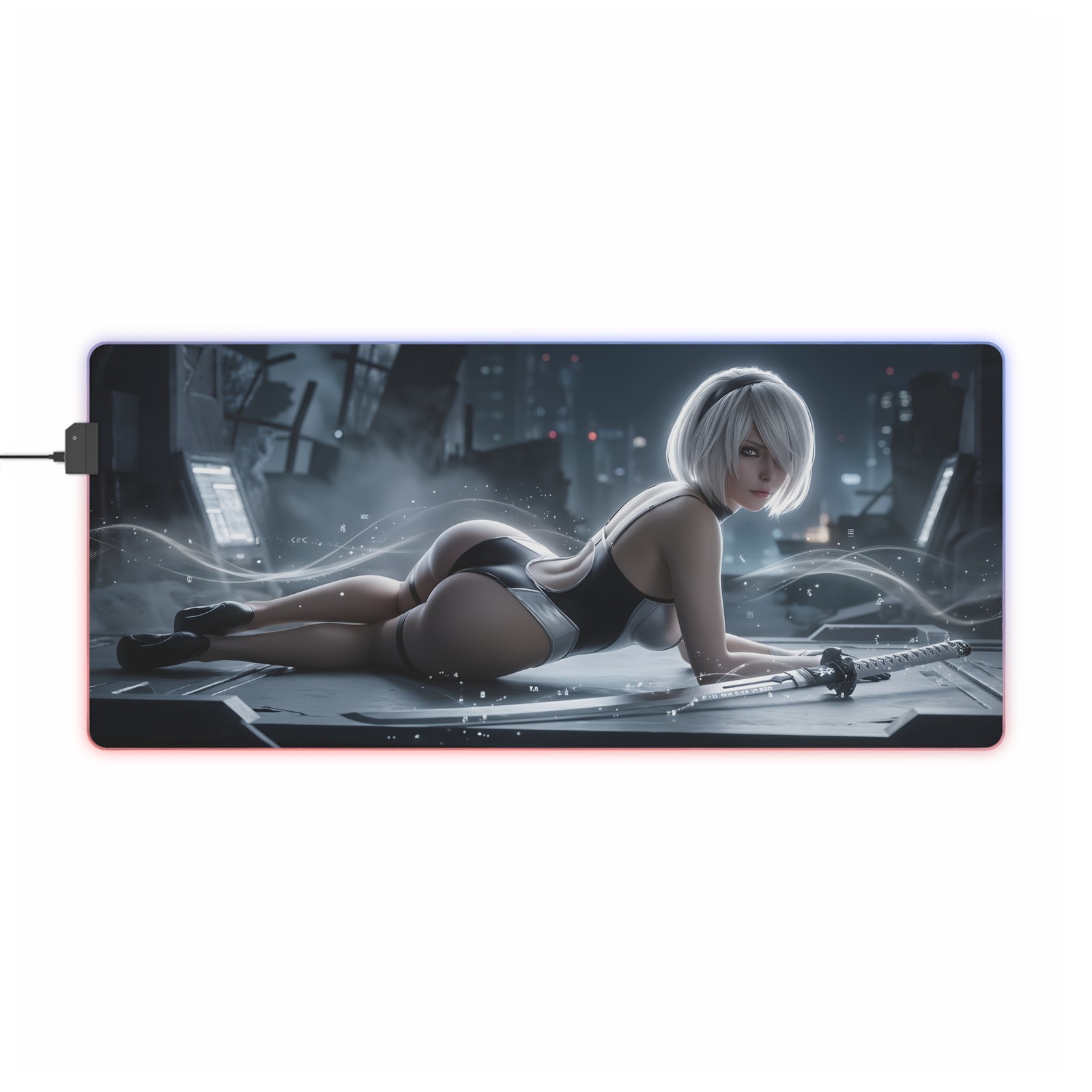 NieR Automata Mouse Pad, 2B LED RGB Desk Mat, Gift for Gamer, Gaming Room Decor
