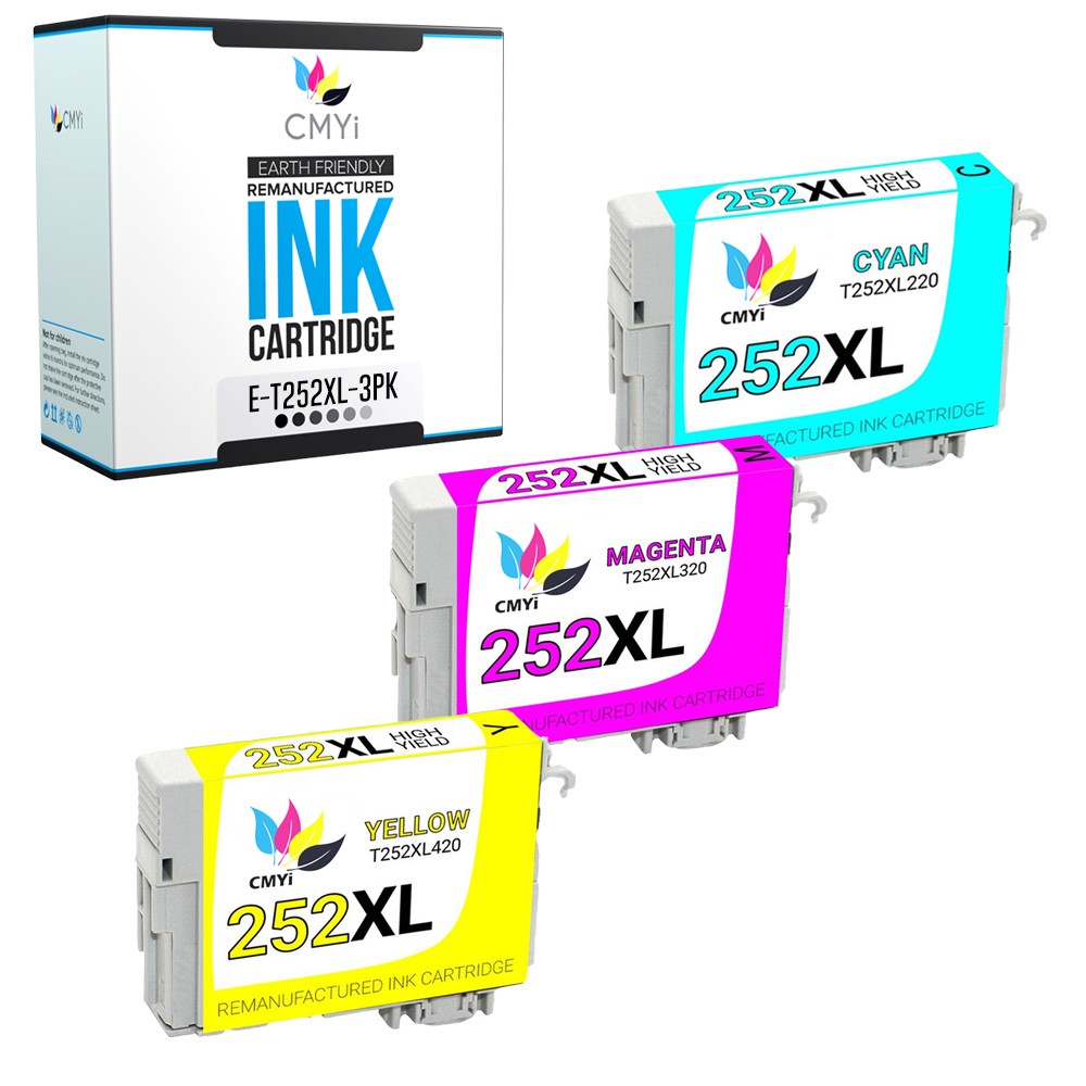 CMYi 3PK Replacement 252XL Color Ink Cartridge for Epson Workforce WF7210 WF7610
