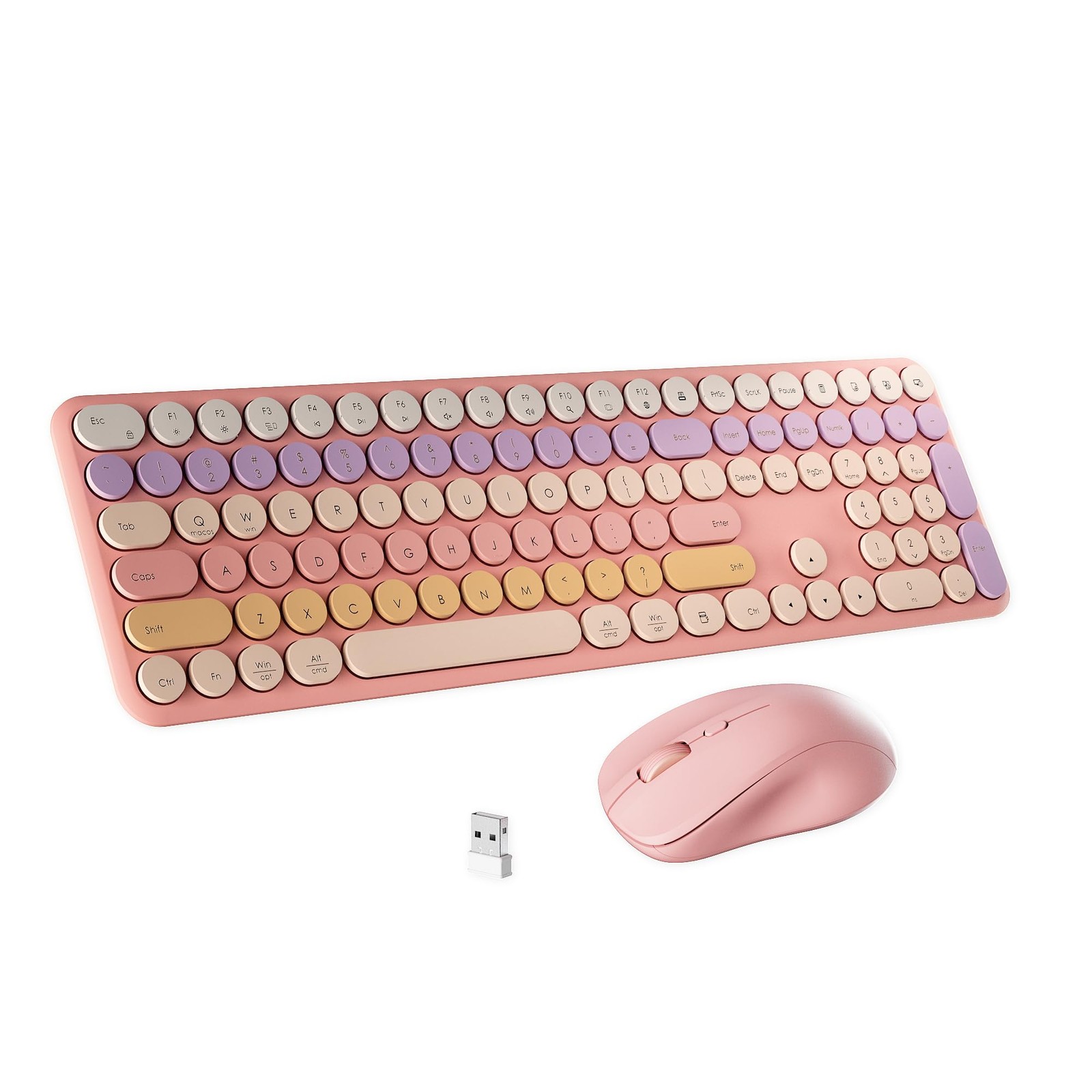x UBOTIE Pink Gradient 110 Round Keys Wireless Keyboard Scissor Mouse Set