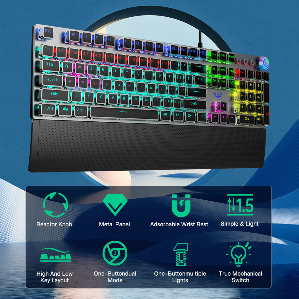 AUAL F2088 Mechanical Keyboard 108 Keys USB Wired Gaming Keyboard RGB Backlit