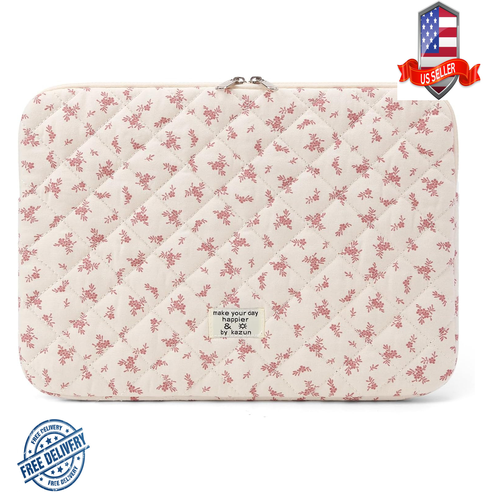 Puffy Laptop Sleeve 15-15.6 Inch Quilted Floral Protective Case for MacBook and