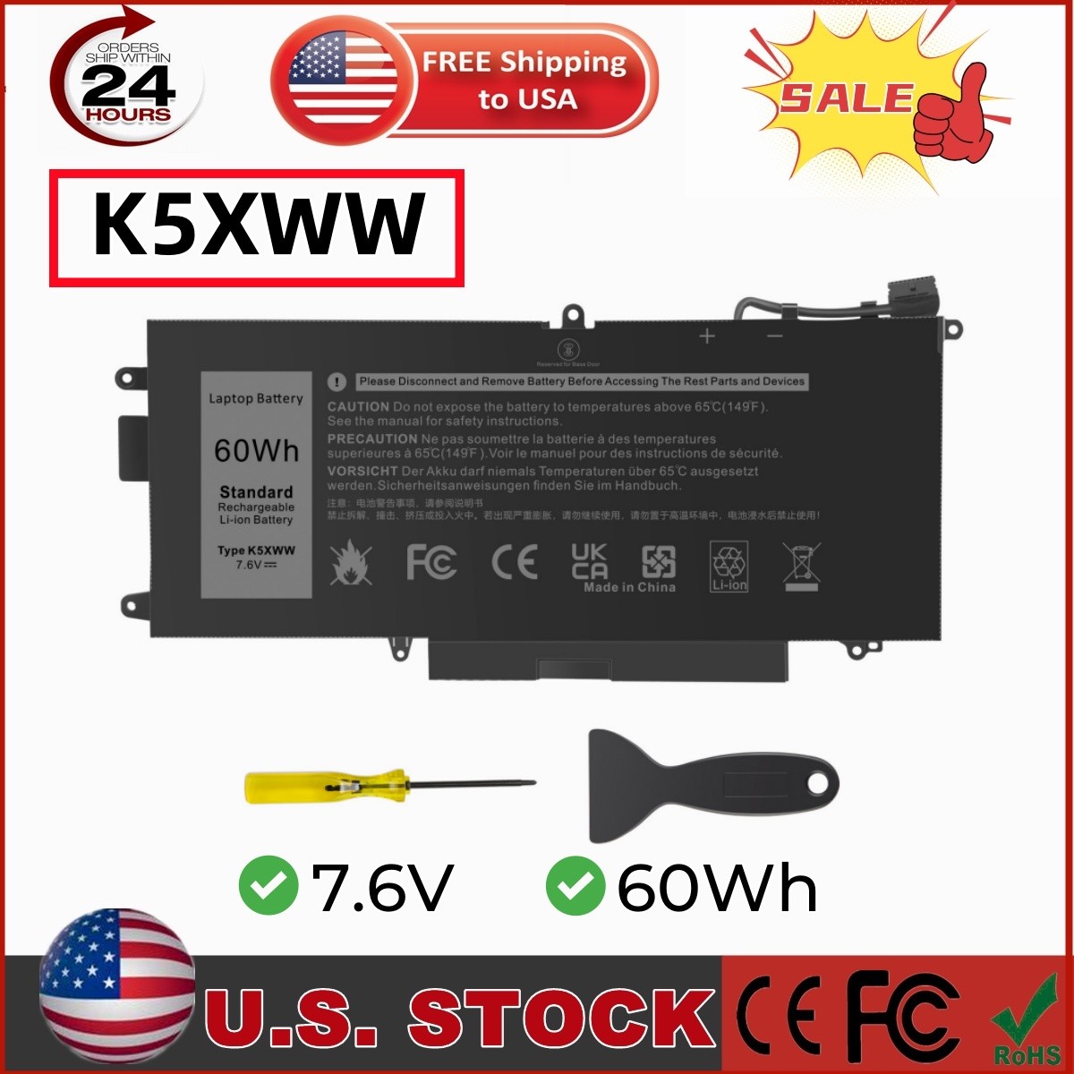 ✅K5XWW Battery For Dell Latitude 7389 7390 L3180 5285 5289 Series 2-in-1 60Wh