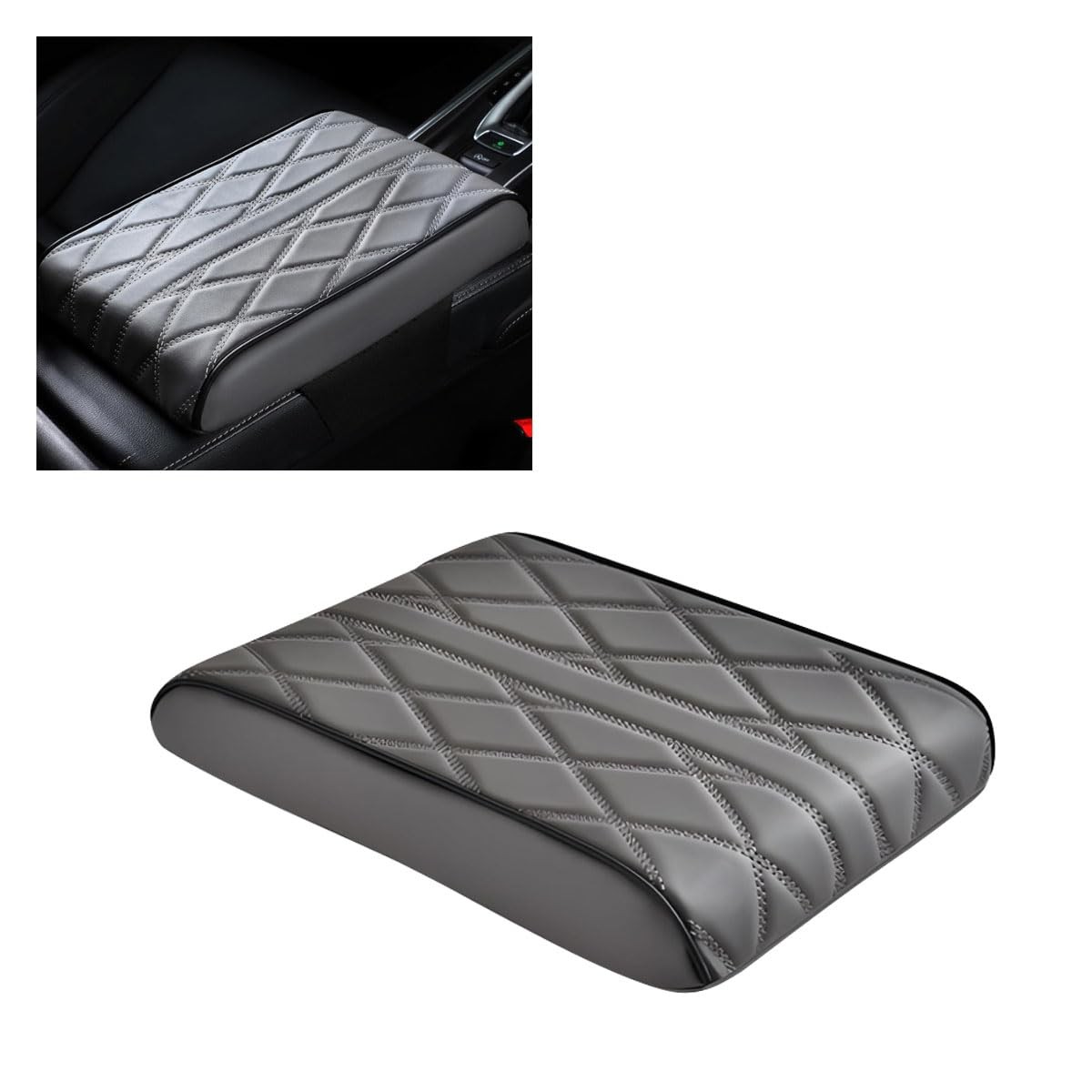 Car Center Console Cover Pad, Leather Auto Arm Rest Cover, Gray