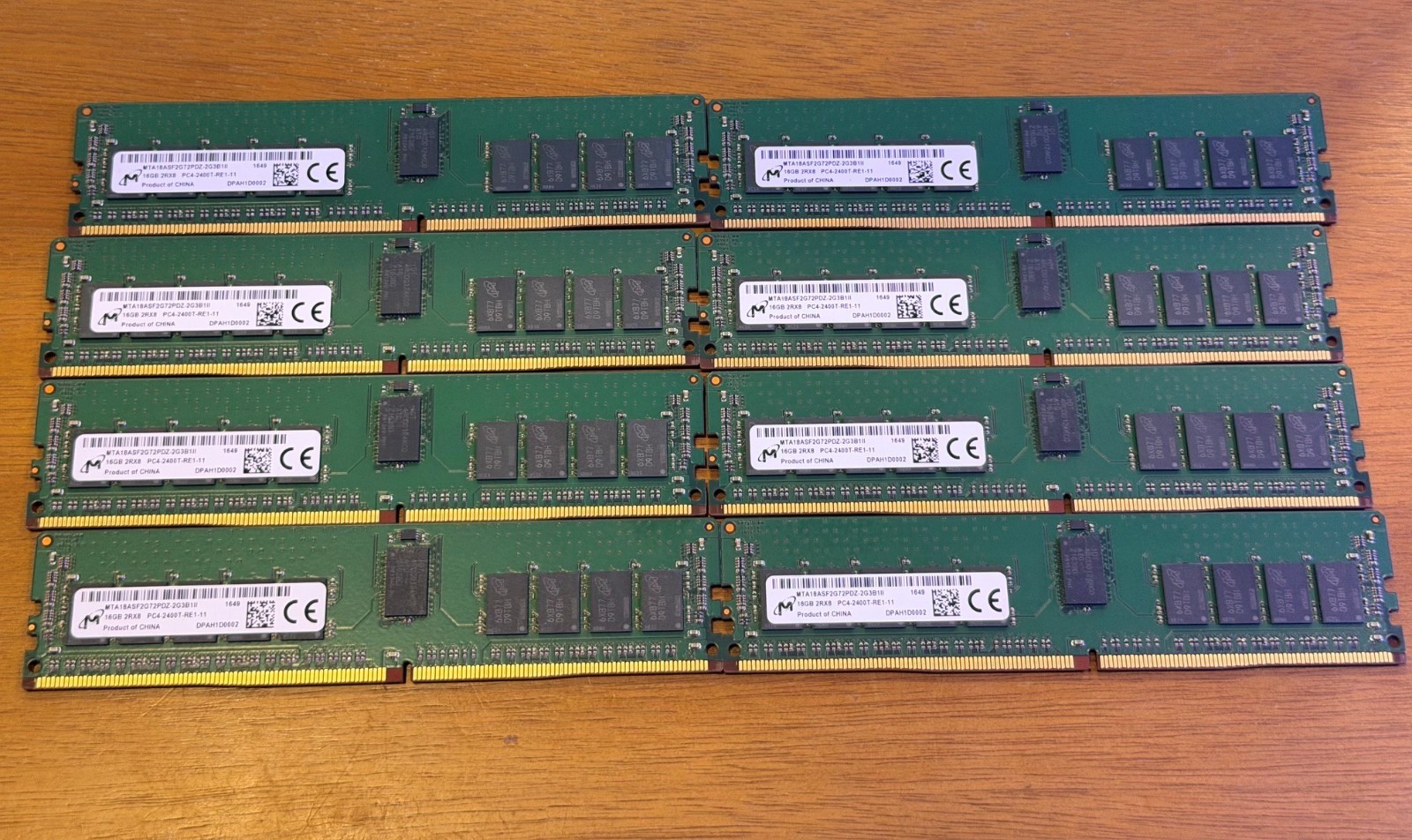 (Lot of 8) Micron 16GB DDR4 PC4-2400T ECC Server Memory MTA18ASF2G72PDZ-2G3B1