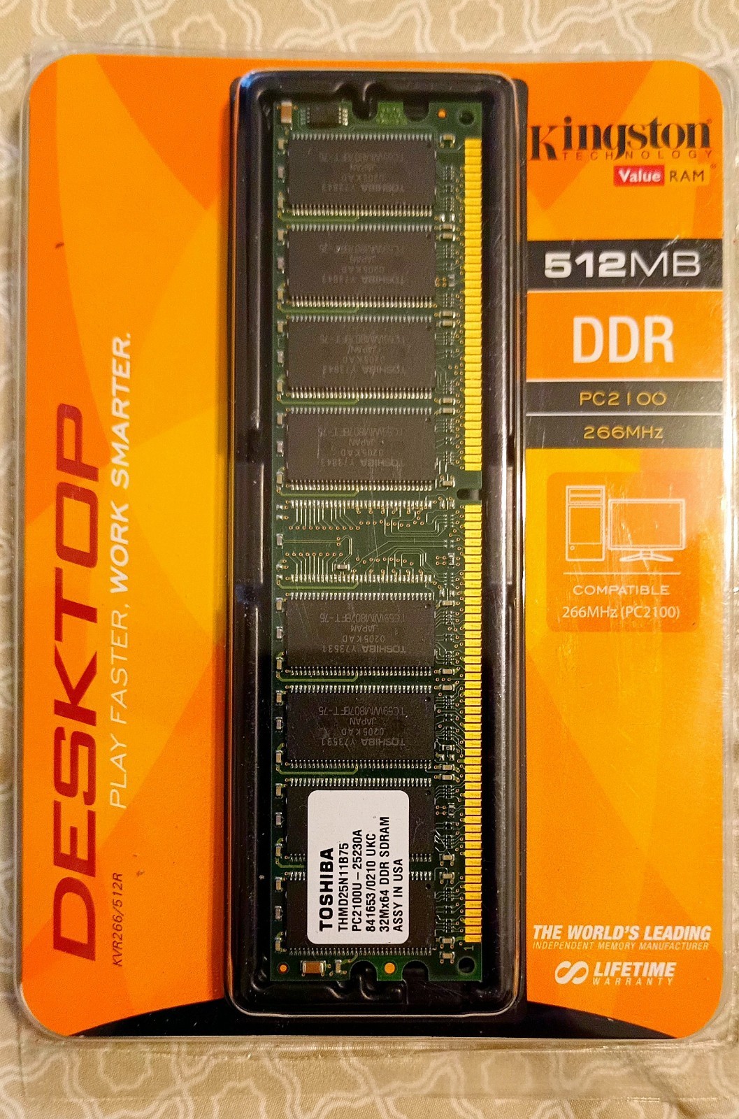 Kingston ValueRAM 512MB DDR PC2100 184-Pin DIMM Desktop Memory KVR266/512R