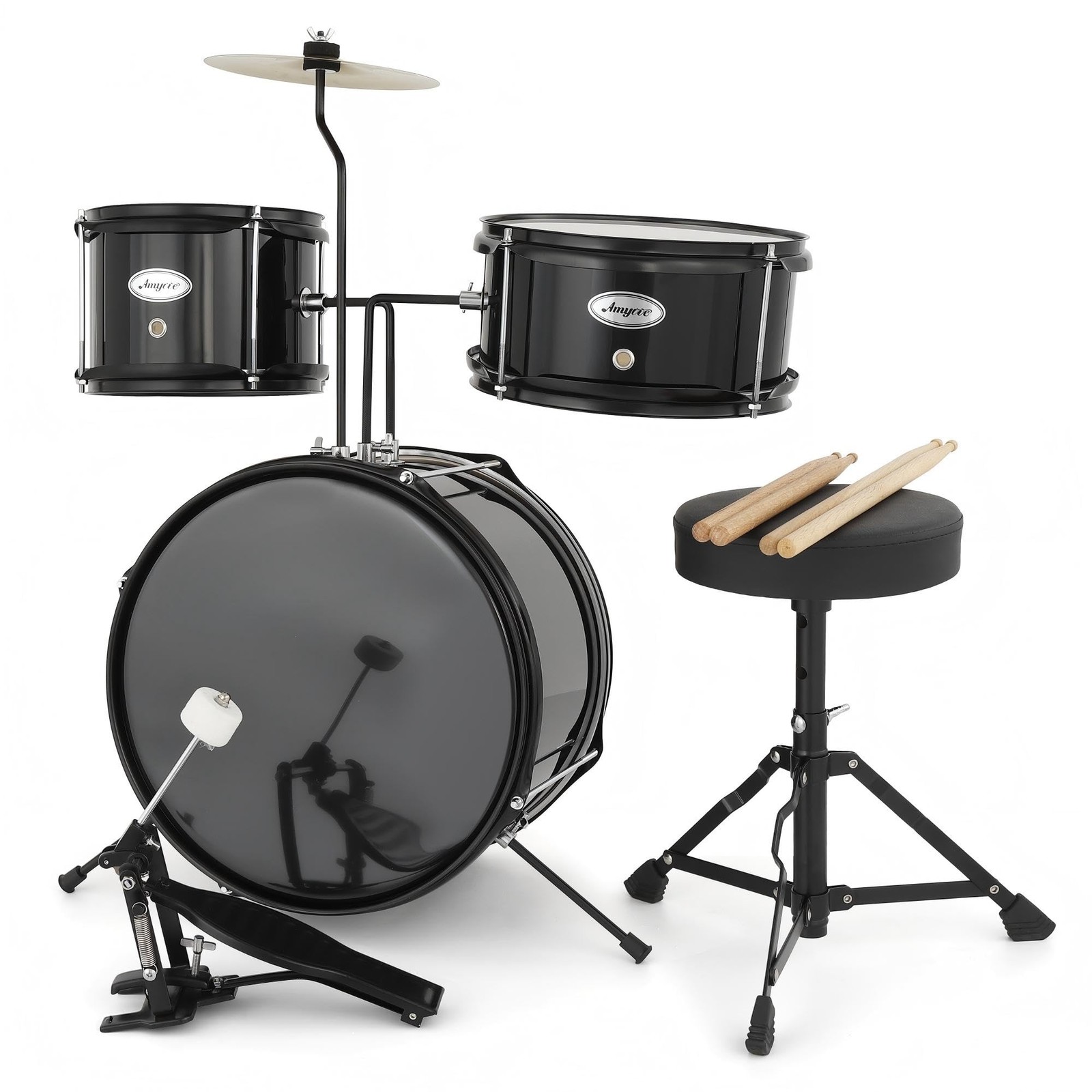3-Piece Kids Drum Set - Complete Junior Drum Kit with Cymbal, Stool, Sticks &...