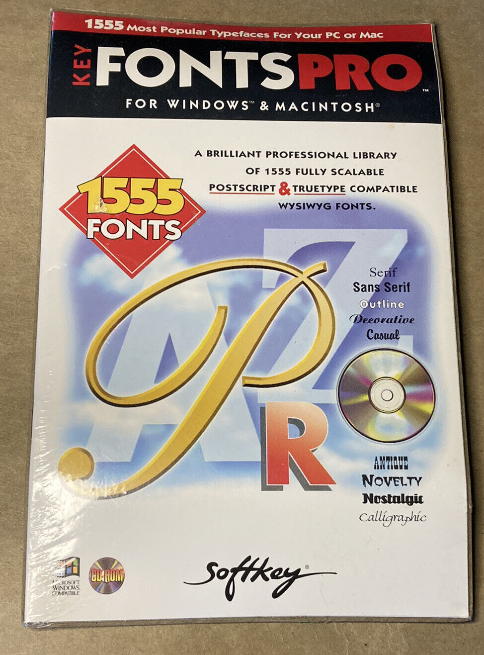 SEALED 1994 Vintage SOFTKEY 1555 FONTS PRO Windows & Apple Macintosh SOFTWARE