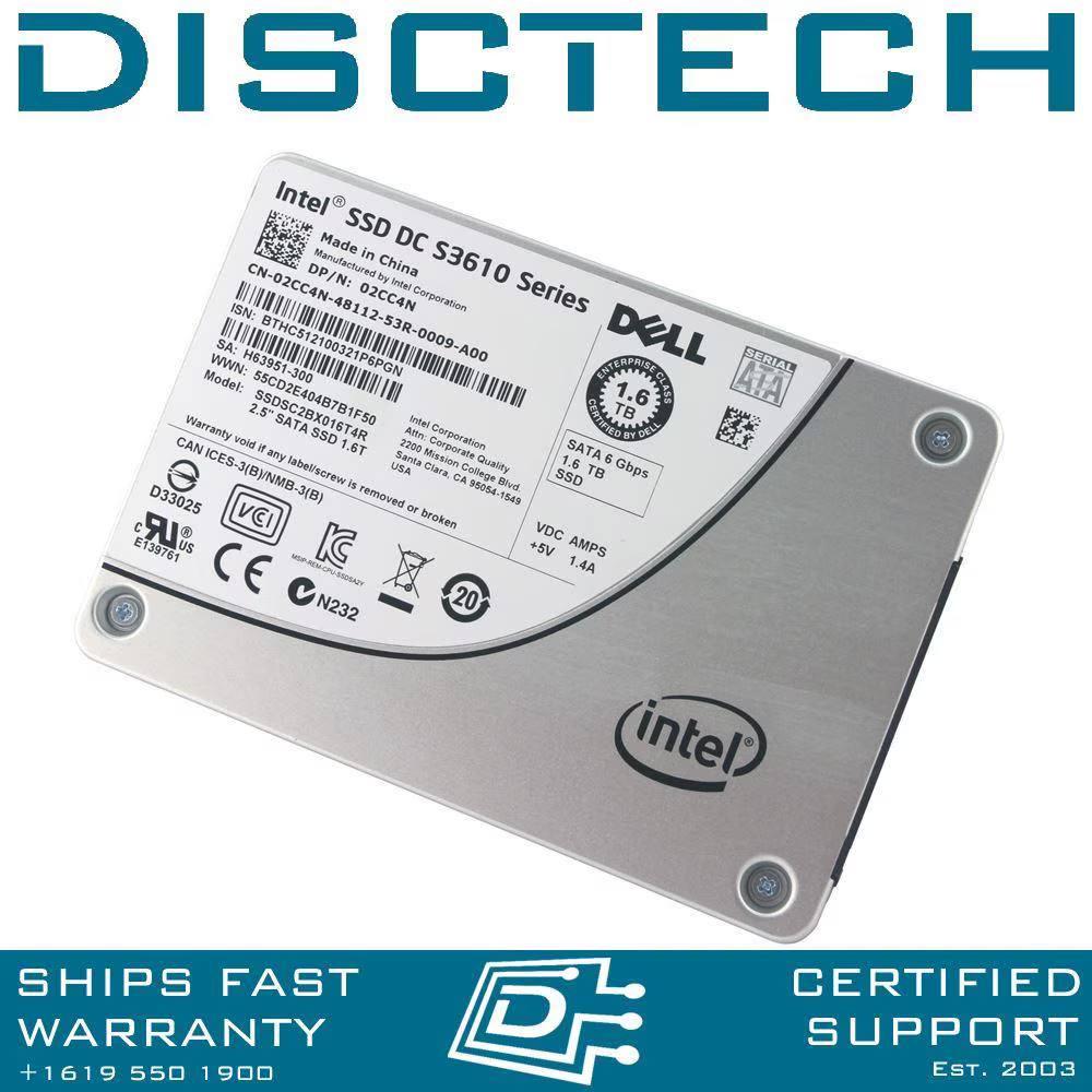 Dell 2CC4N / Intel DC S3610 Series SSDSC2BX016T4R 1.6TB 6Gbps 2.5" MLC SATA SSD