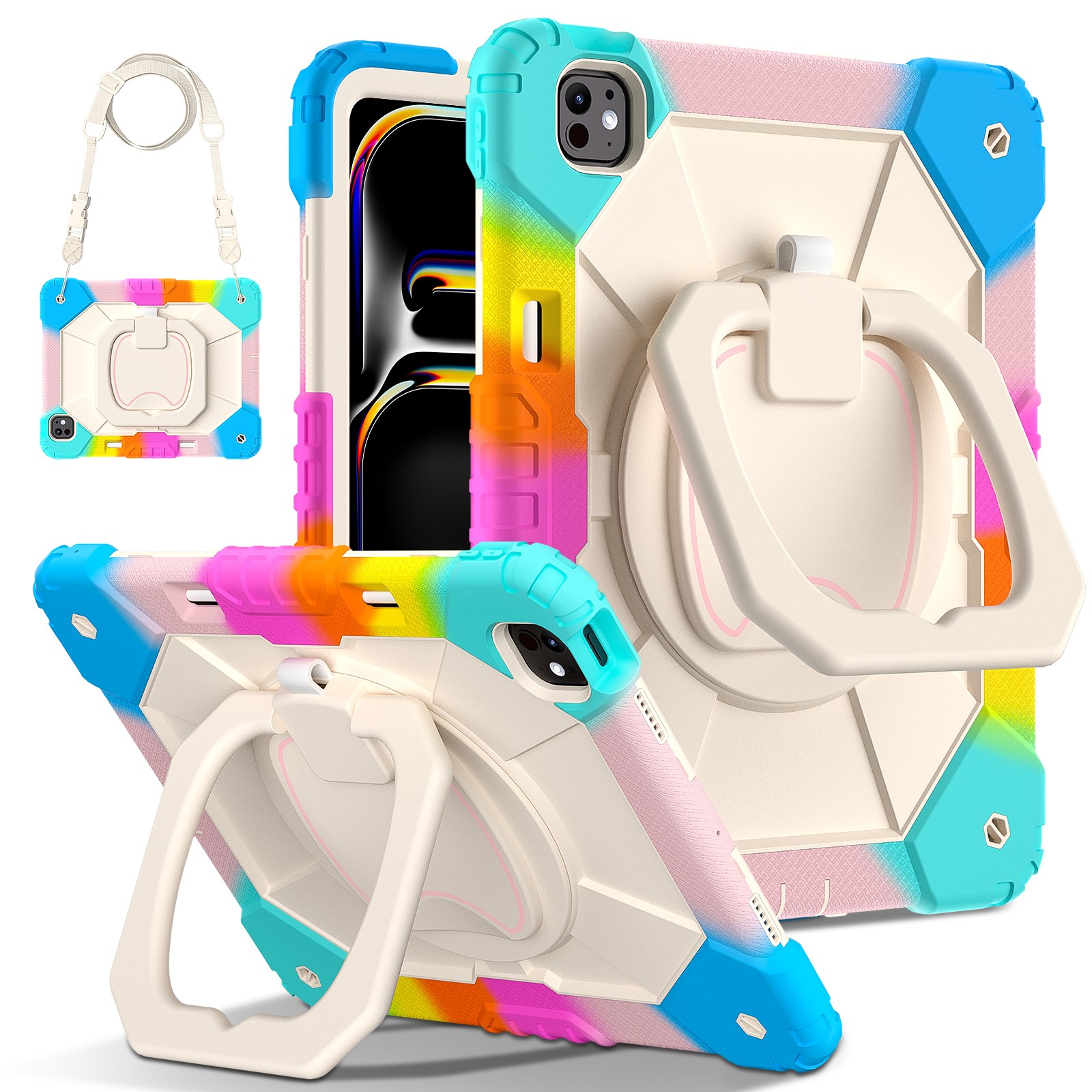 For iPad Pro 13'' /11'' (M5) 2025/(M4) 2024 W Stand Shockproof Rugged Case Strap