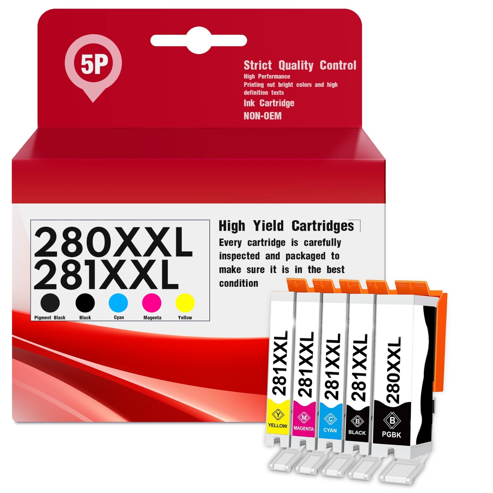 Replacement Canon PGI-280XXL CLI-281XXL Ink for TS6100 TS6120 TS6200 (5-Pack)
