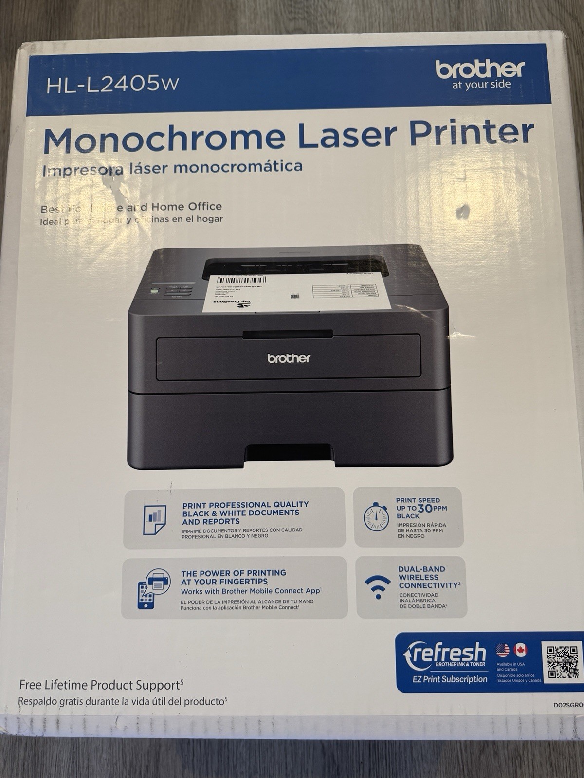 Brother HL-L2405W Wireless Compact Monochrome Laser Printer with Mobile Printing