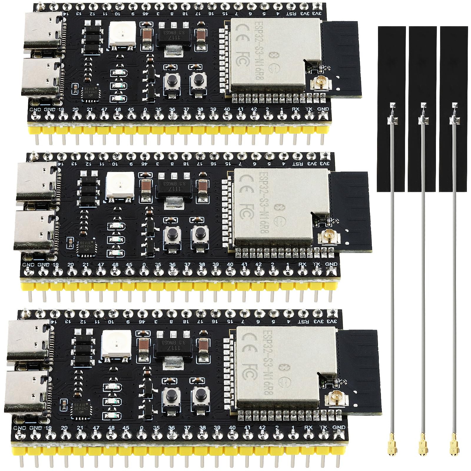 3 PCS ESP32S3 N16R8 44Pin TypeC Dev Boards W/ External Antennas CH343P