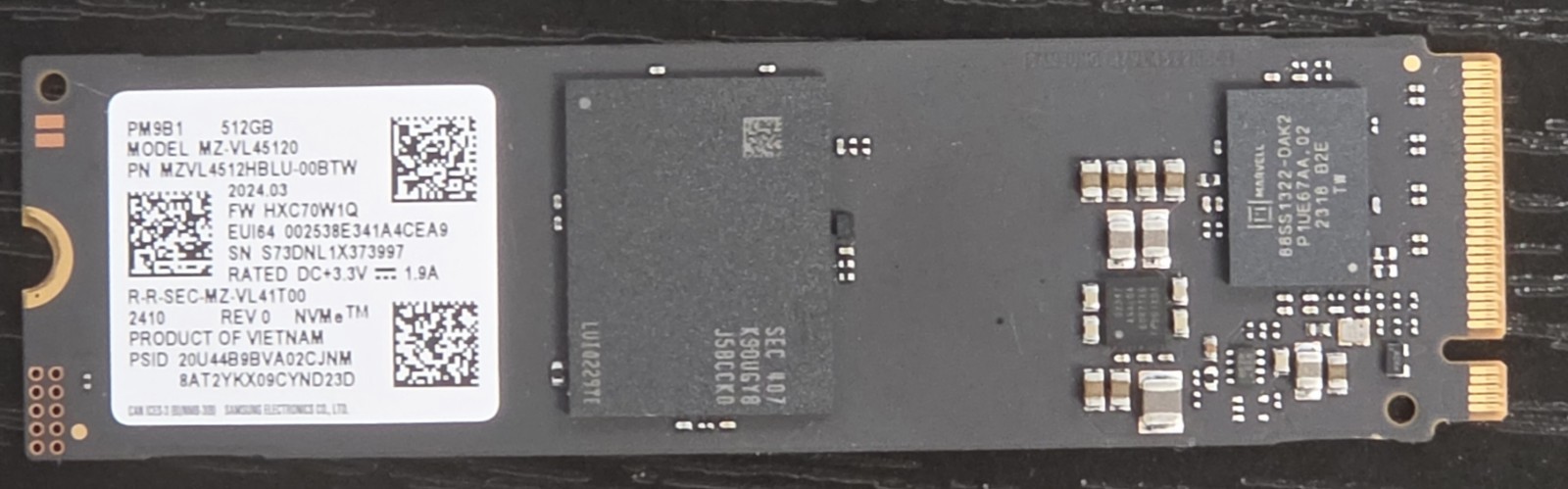 Samsung PM9B1 NVMe M.2 512GB Gen4 x4 SSD MZ-VL45120
