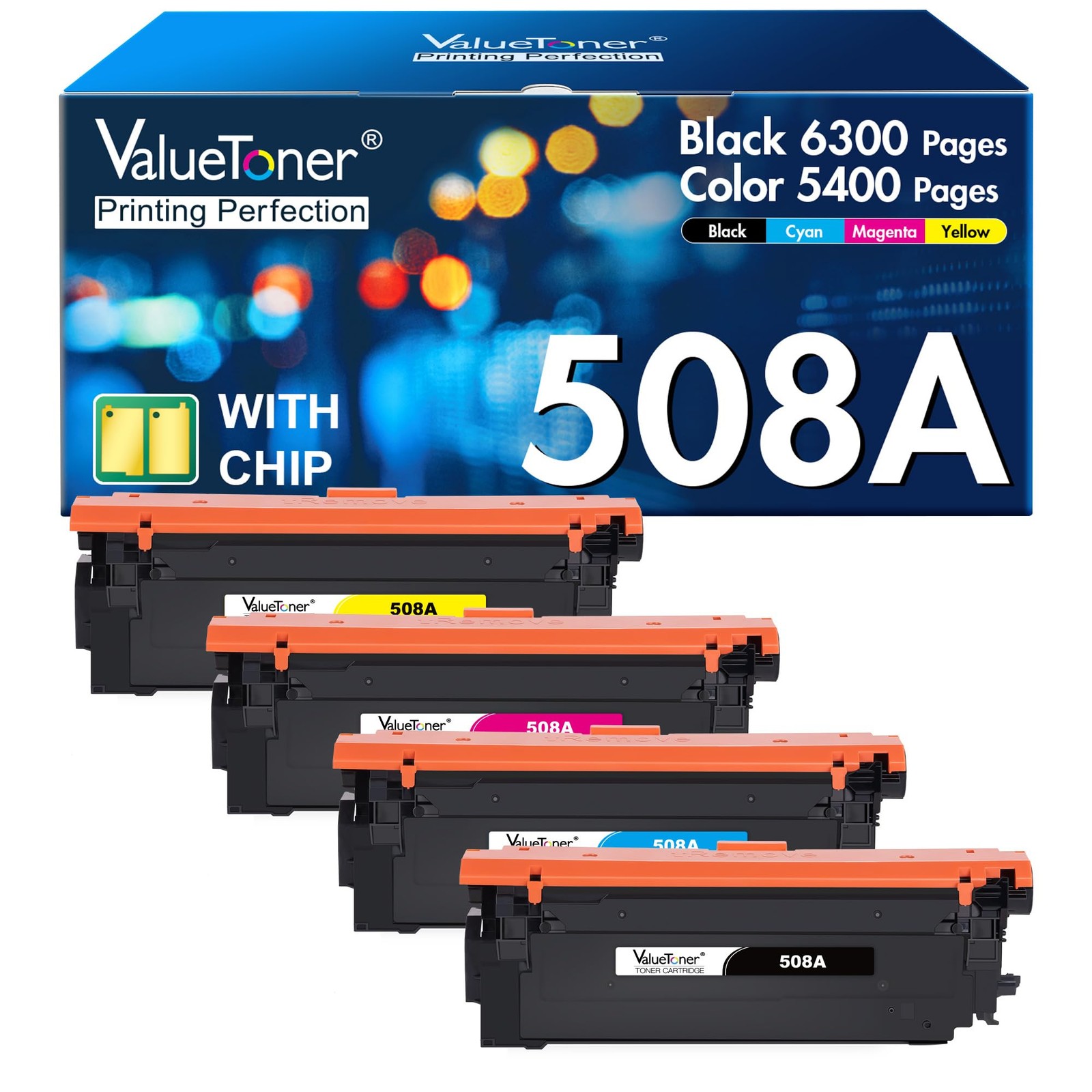 ** NEW HP Toner | 508A / 508X | Black / Color | With Chips | Compatible | 4-Pack