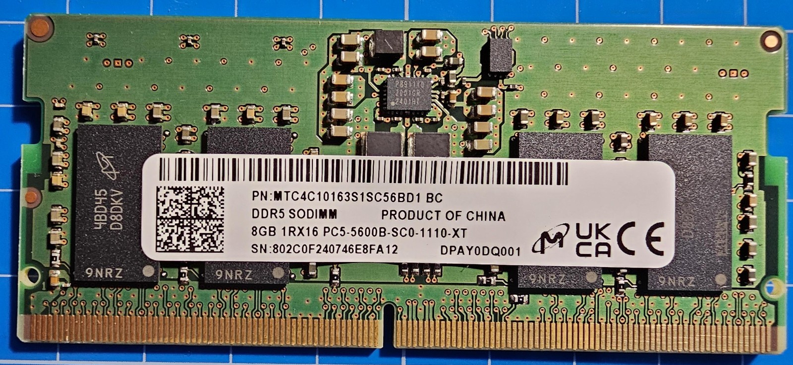 Micron Technology (8GB DDR5 1Rx16 PC5-44800) / MTC4C10163S1SC56BD1 / 46E8FA12