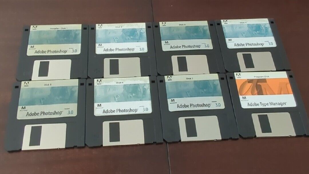 Vintage Adobe Photoshop 3.0 For Macintosh Software Floppy Disk 8 Disks