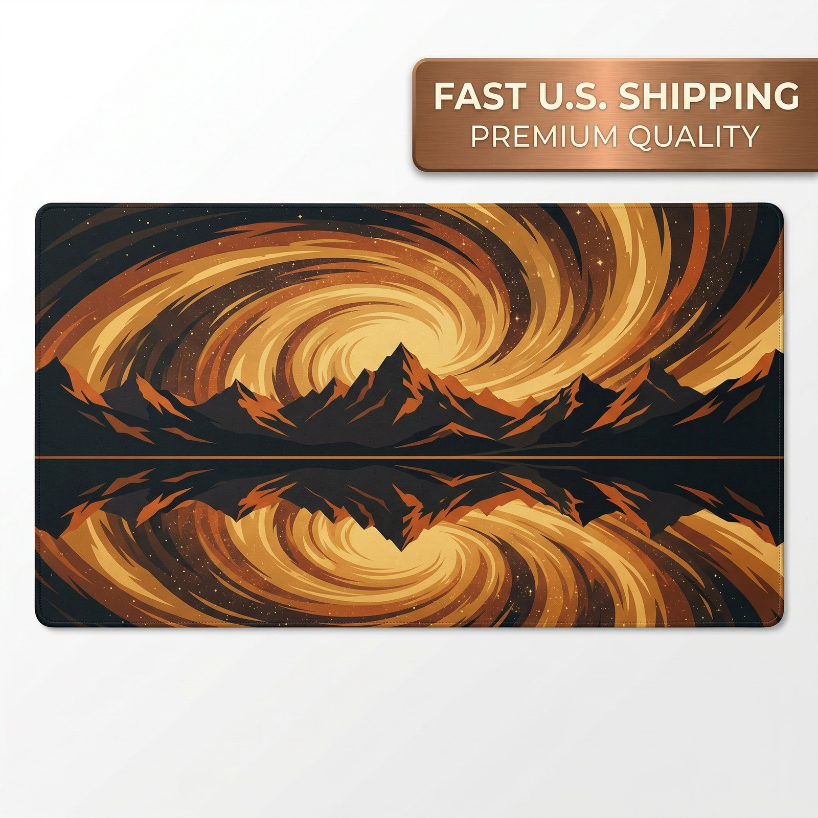Orange Swirl Mountain Gaming Mouse Pad Extended Desk Mat 36x18 Stitched Edges
