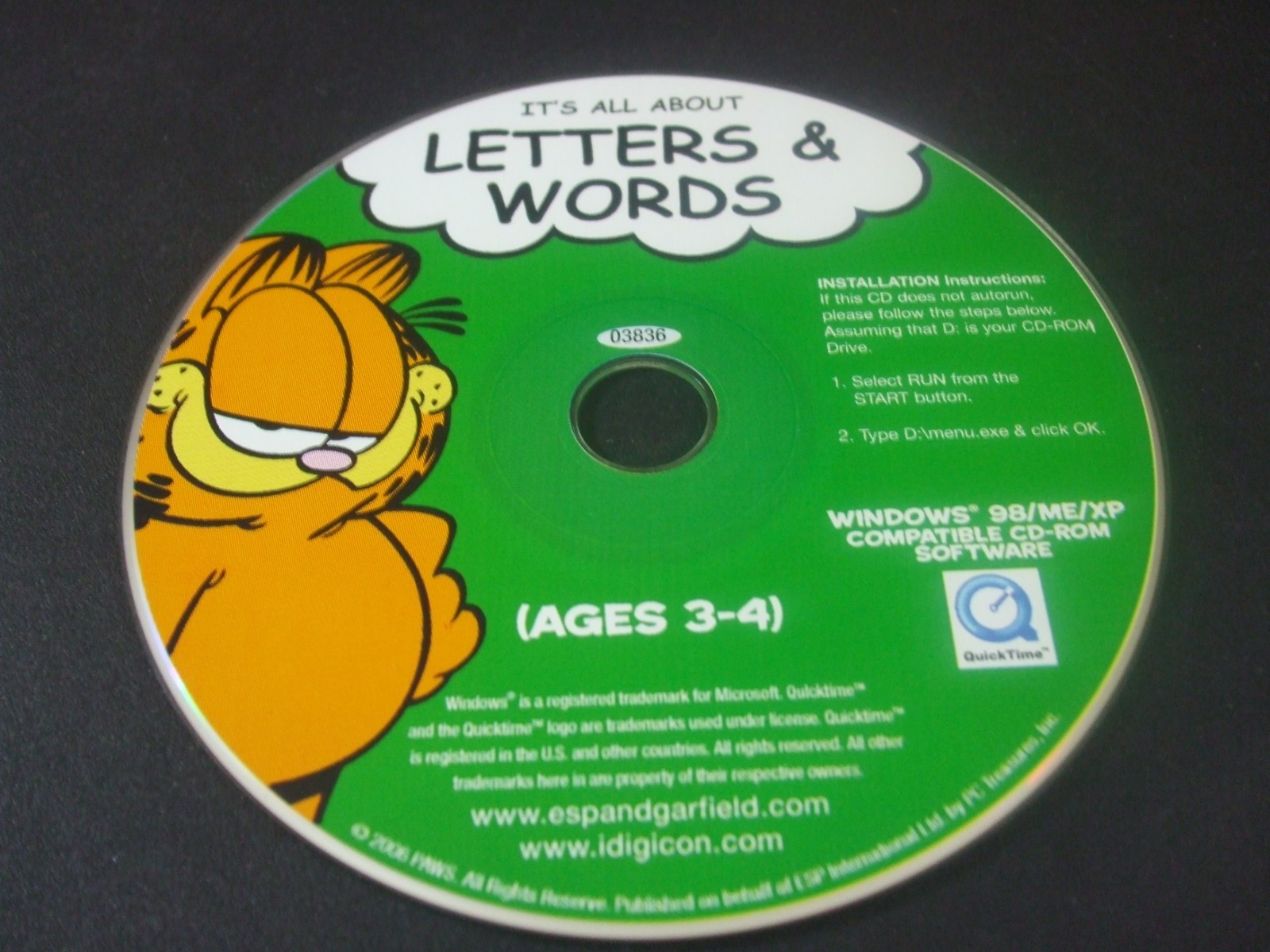 Garfield: It's All About Letters and Words Ages 3-4 (PC, 2006) - Disc Only