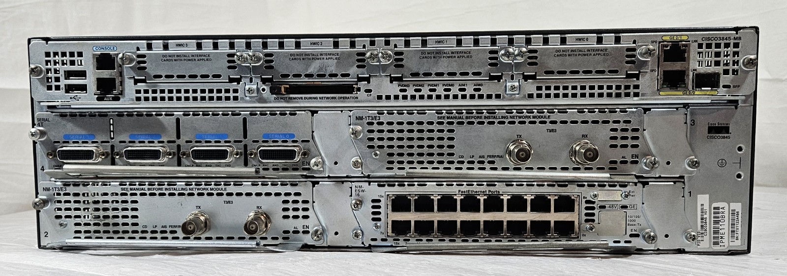 Cisco 3800 Series Model 3845-MB Router With Serial 4T, NM-1T3/E3, NM-ESW-16