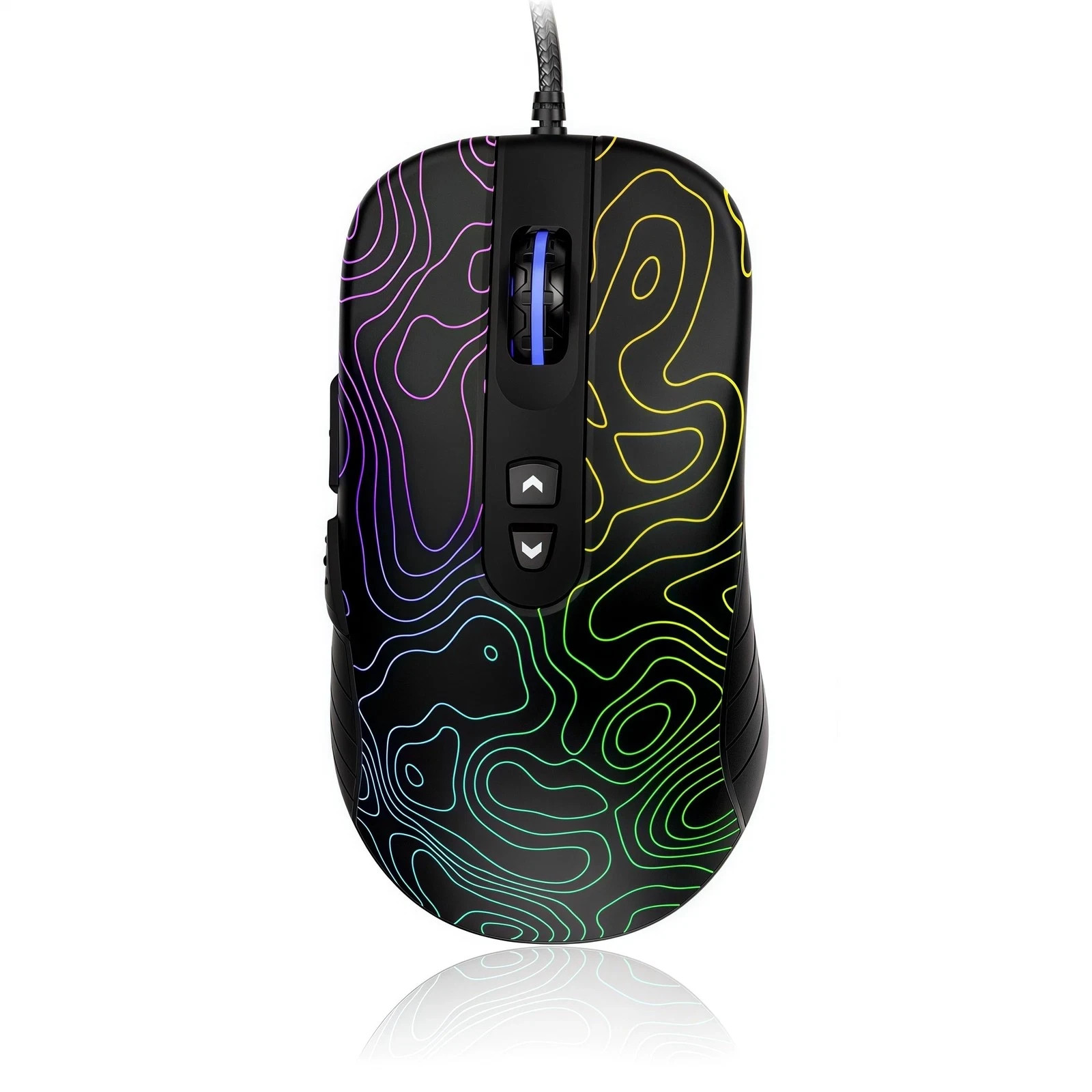 Black Wired Gaming Mouse 12800 DPI RGB 7 Lighting Effects DIY Topographic PC 