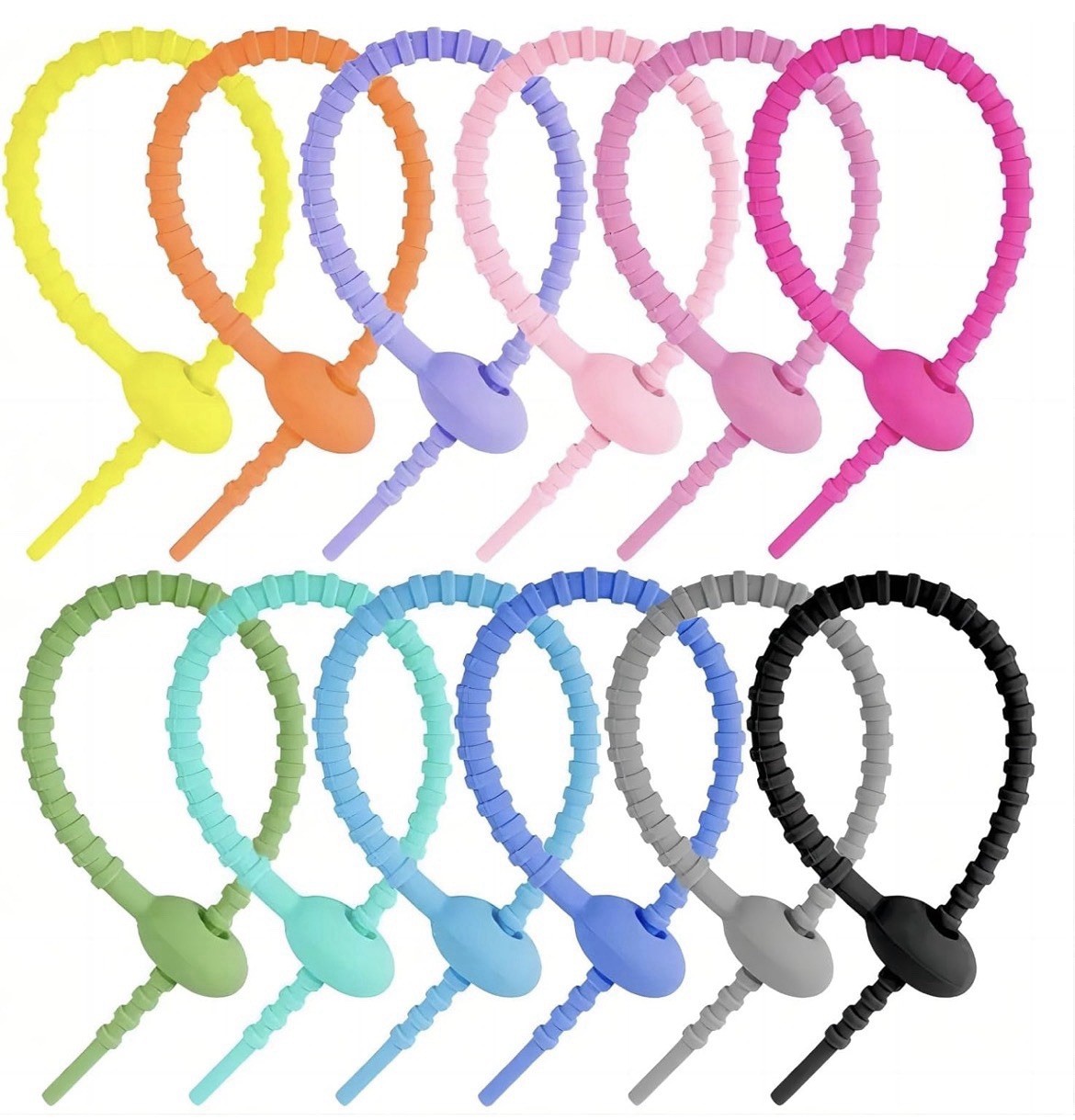 Multicolor Silicone Reusable Adjustable Cable Ties Organizers Set of 12