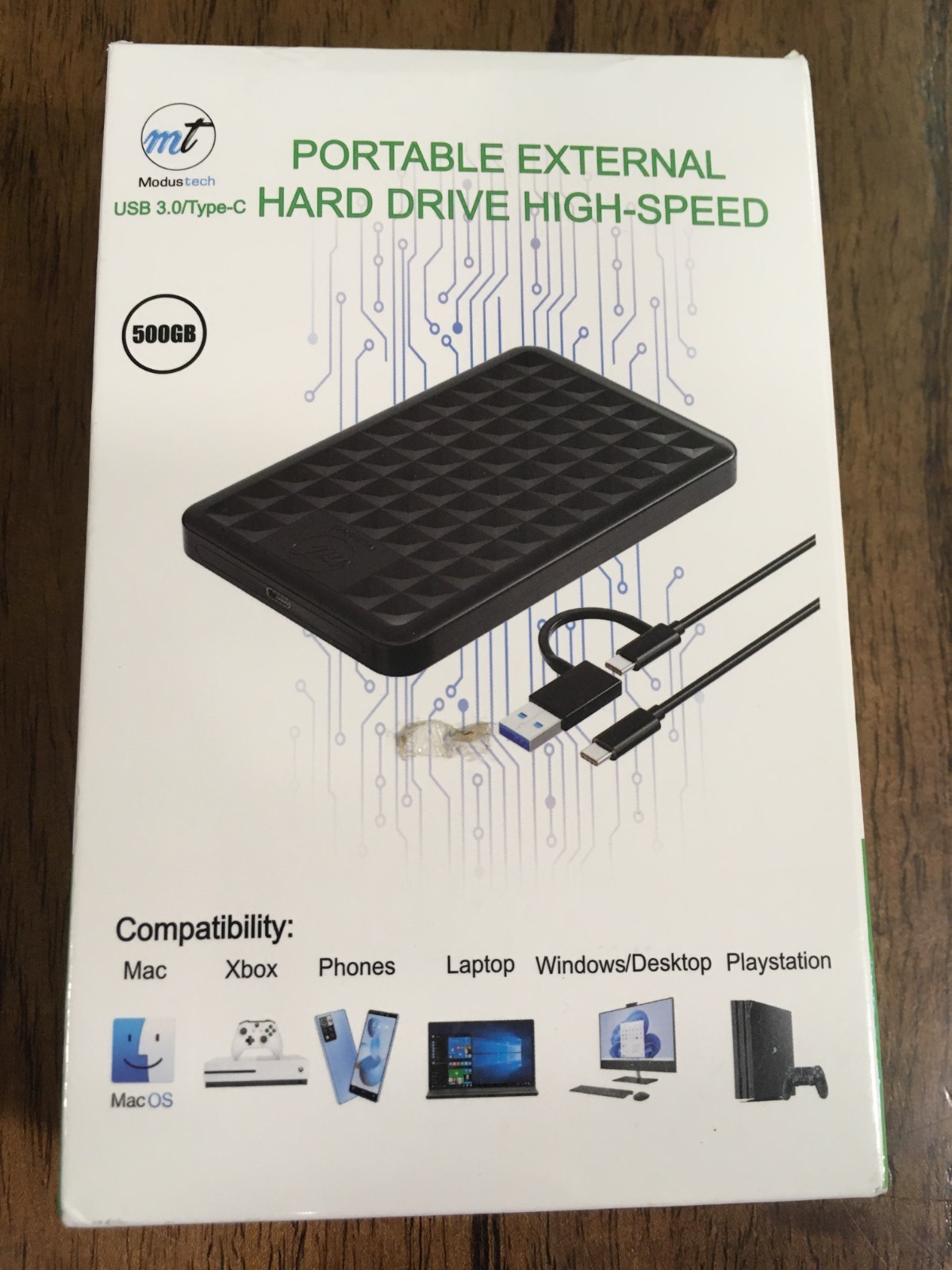 NEW ModusTech Facet 500GB Portable USB-C External Hard Drive - Black