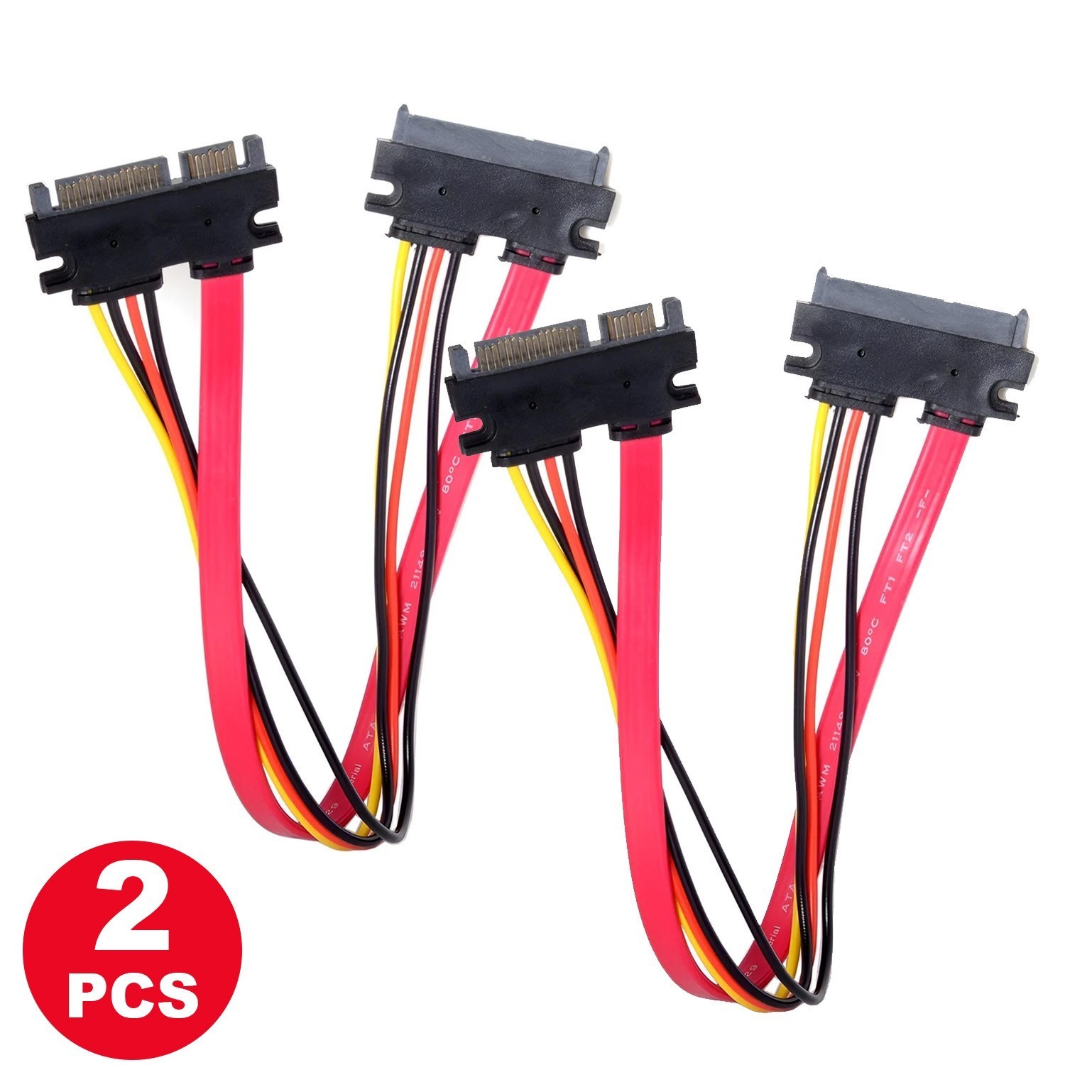SATA 7+15 Pin Male to Female Extender Cable, HDD Data Power Combo-2PCS