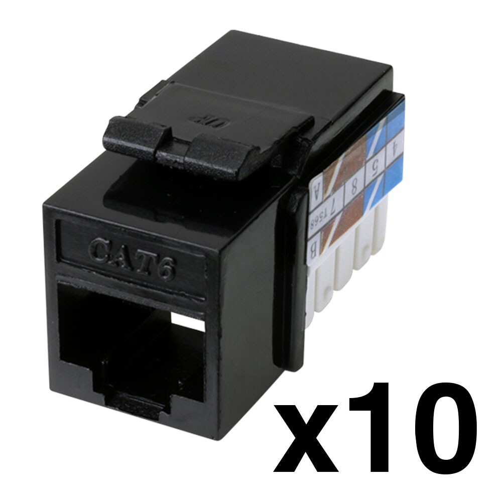 Construct Pro Cat6 (RJ-45) Keystone Jack (10-Pack, Black)