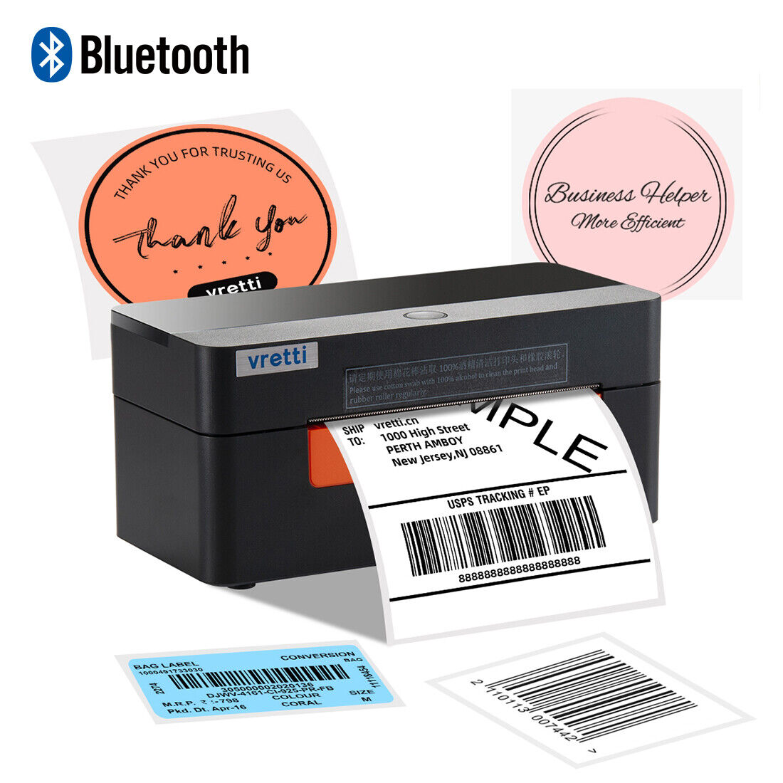 VRETTI Desktop Shipping Label Printer 4x6 Wireless Bluetooth Barcode Printer