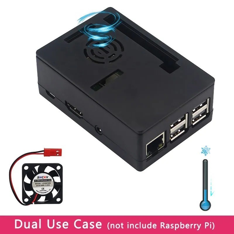 Raspberry Pi 3B+ 3B ABS Case with Cooling Fan for 3.5 Inch Touch Screen Black