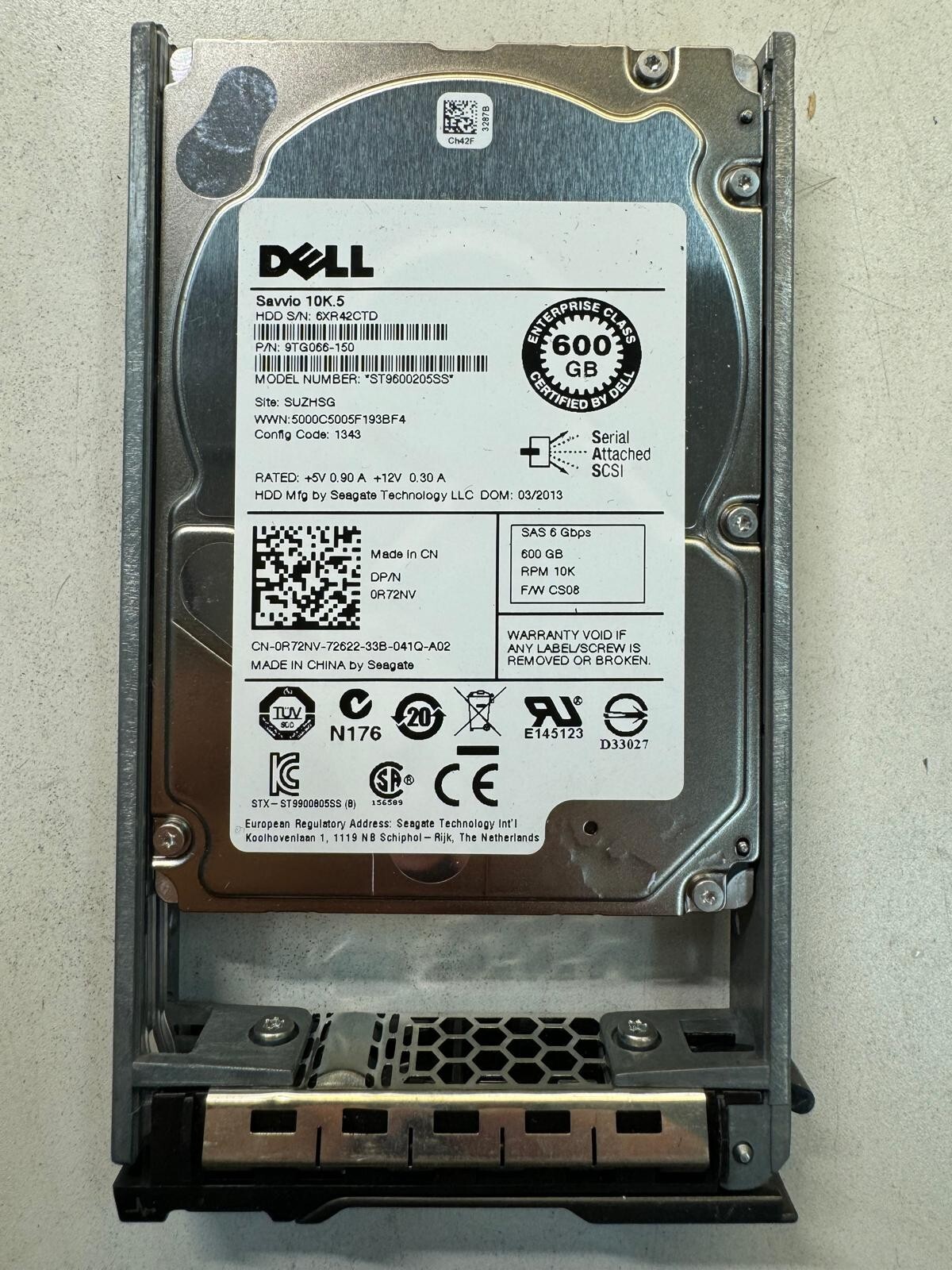 DELL R72NV ST9600205SS 9TG066-150 600GB 10K RPM 64MB CACHE 6Gbps SAS 2.5" HDD