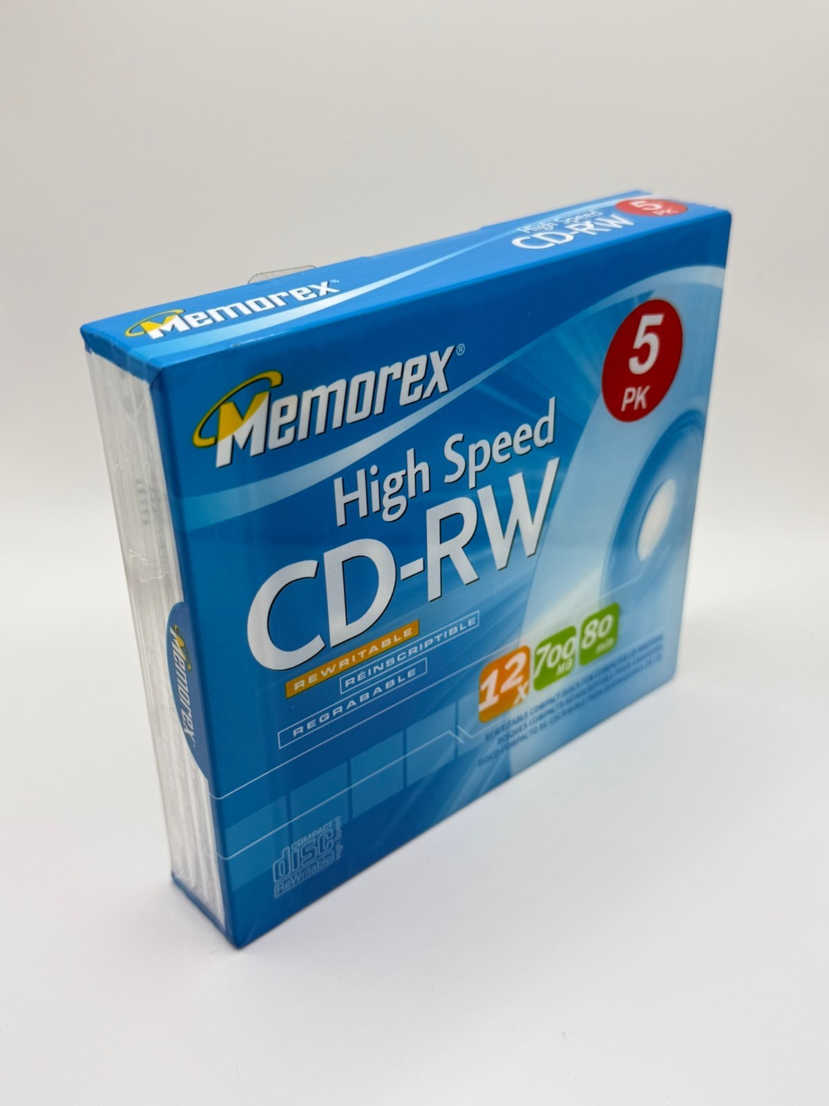 NEW Memorex High Speed CD-RW Rewritable 5-pack 700MB Slimline Case