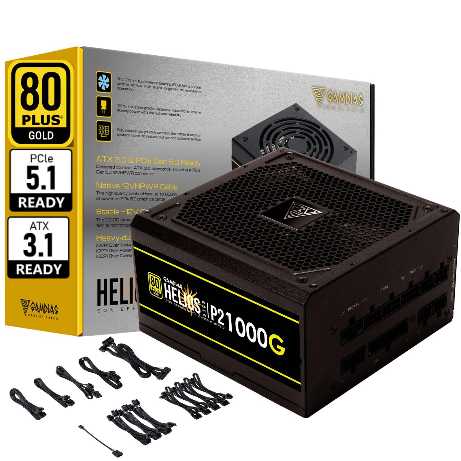 GAMDIAS PCIe 5.1 & ATX3.1 Gold 1000W Power Supply for GeForce RTX 5000 Series...