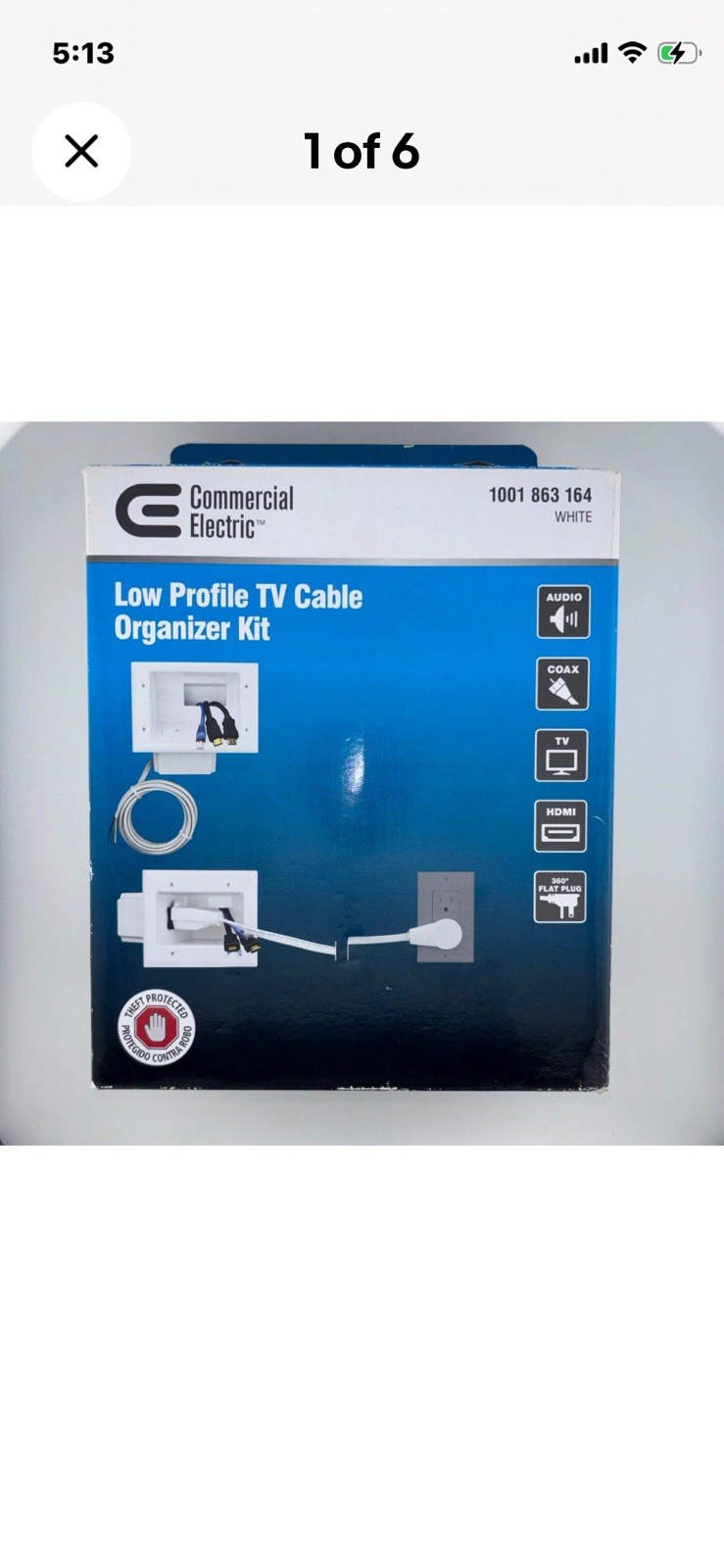 Commercial Electric Low Profile TV Cable Organizer Kit White 1001 863 164 OpenBx