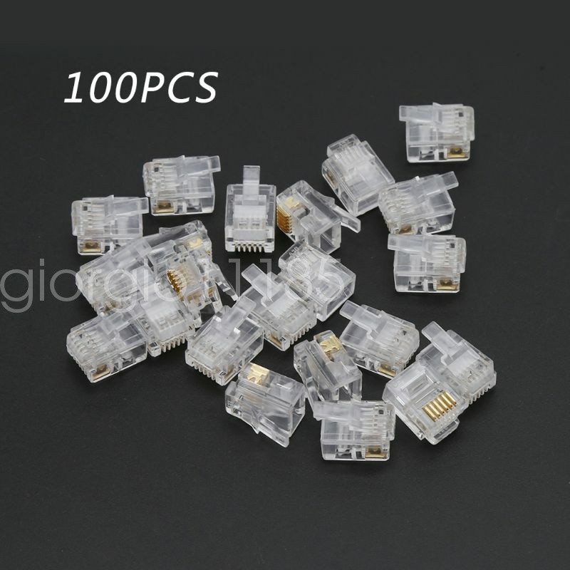 100pcs RJ12 6P6C Modular Cable Head Telephone Connectors Crystal Plugs