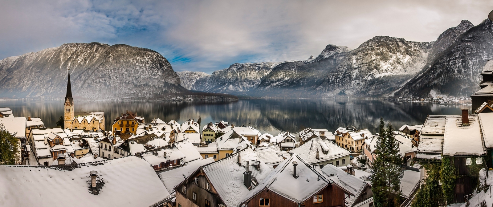 Landscape hallstatt austria rooftops mountains lake Custom Gaming Mat Desk