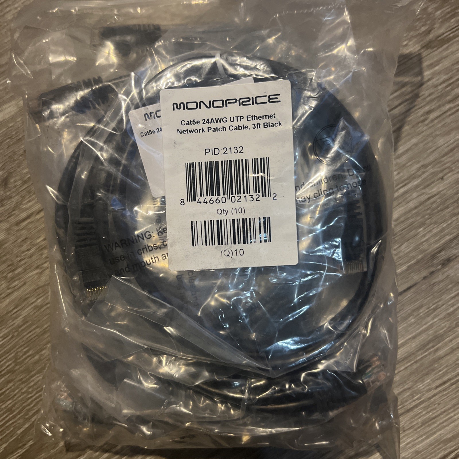 Monoprice Cat5e 24AWG UTP Ethernet Network Patch Cable, 3ft Black (10 pack)