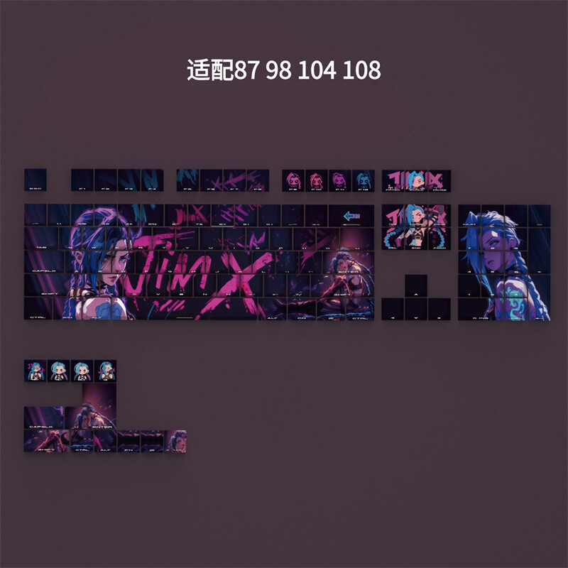 LOL League of Legends Jinx Theme Keycaps PBT CherryMX High For 60/87/98/104/108