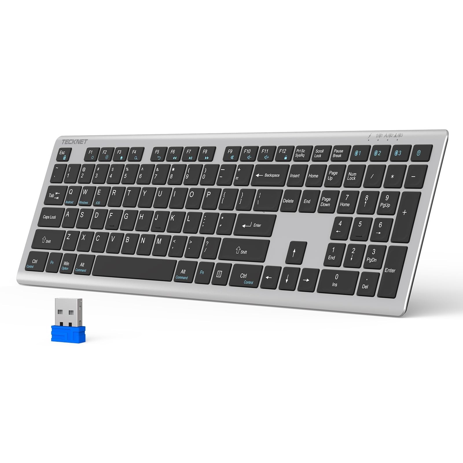 TECKNET Bluetooth Keyboard Rechargeable 4-Device Free Switching 2.4G+BT Ultra Sl