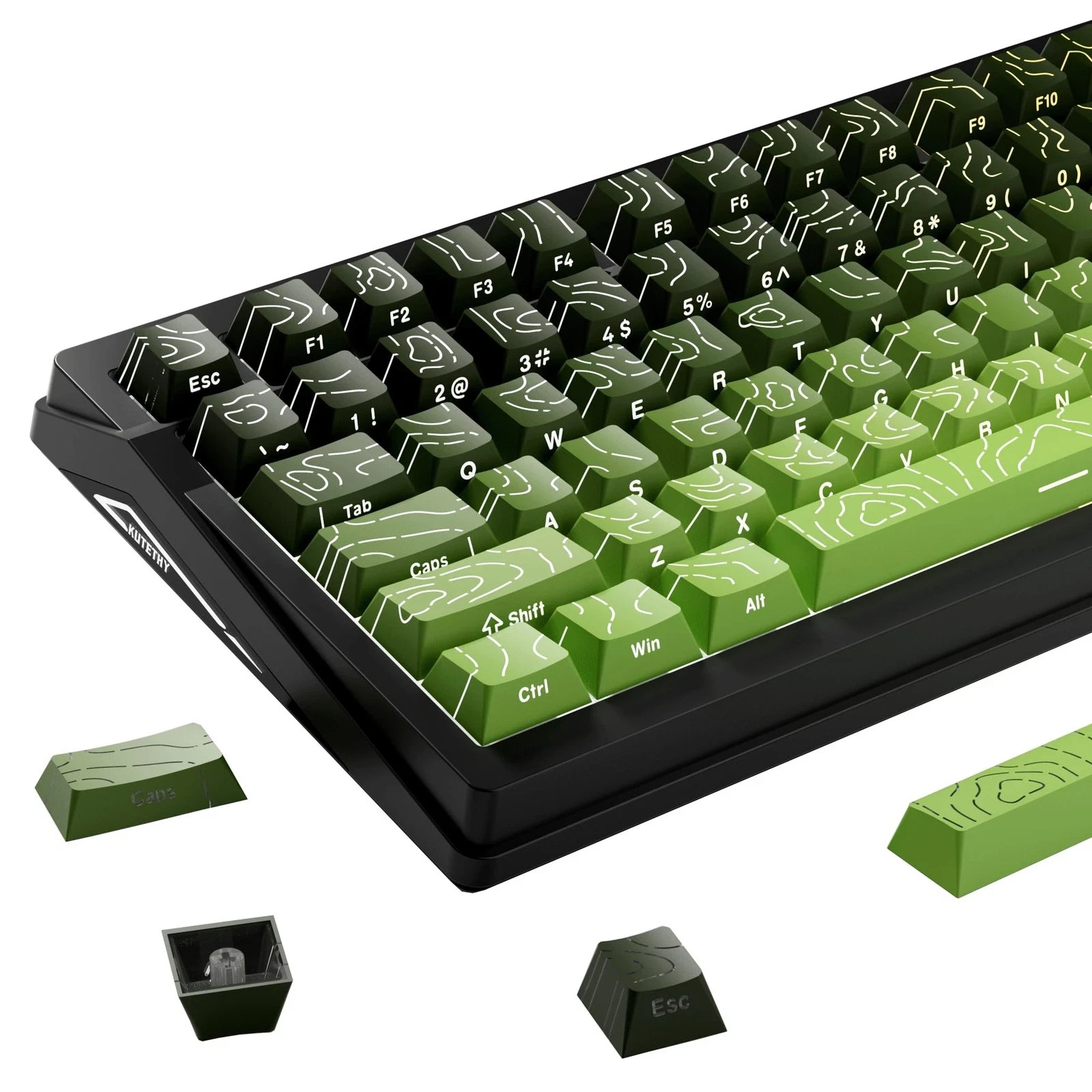 135 Keys Gradient Tea Green Topographic PBT Keycaps Side Print Shine Through