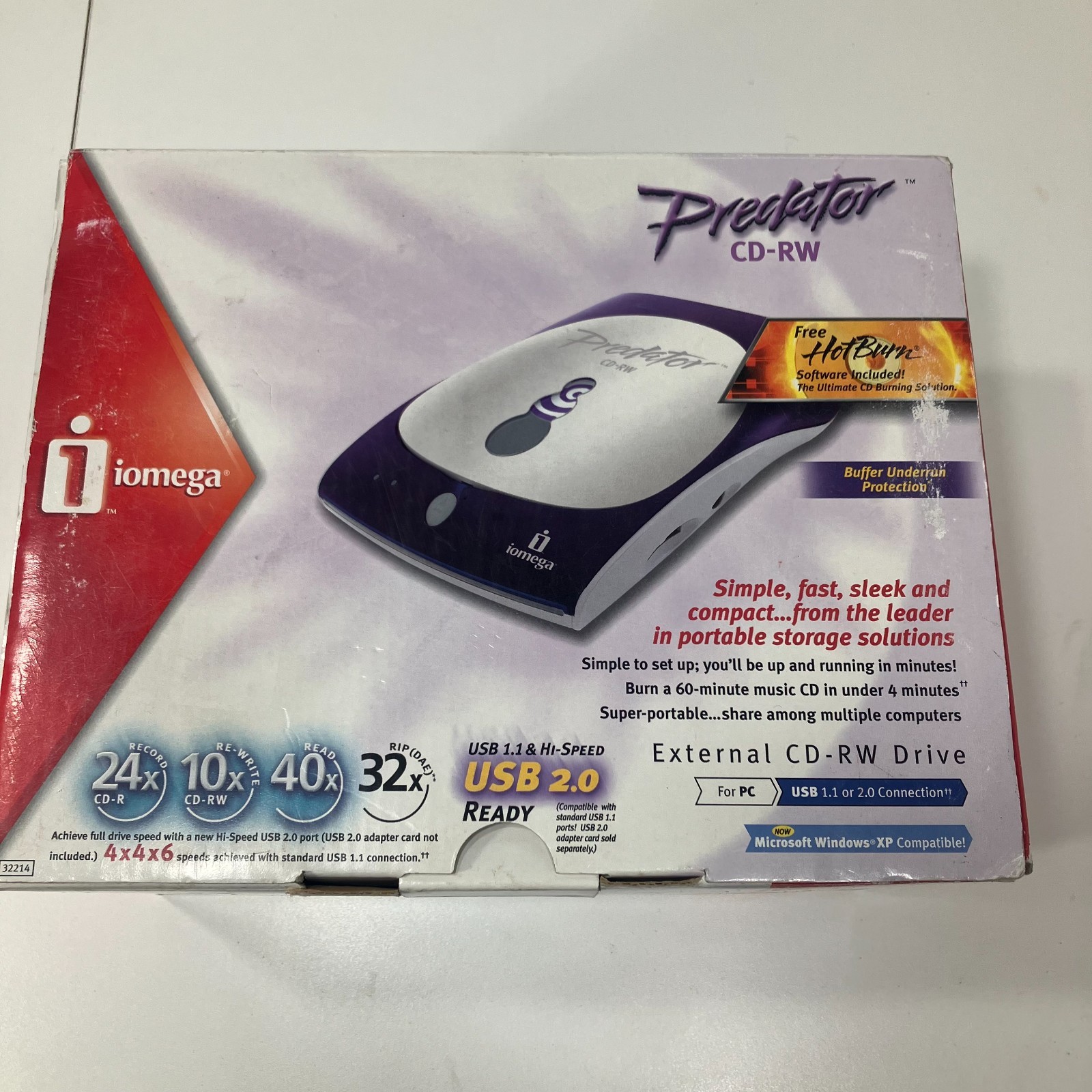 Iomega Predator External USB CD-RW Drive CDRW9602EXT-B Tested Working w/ Power