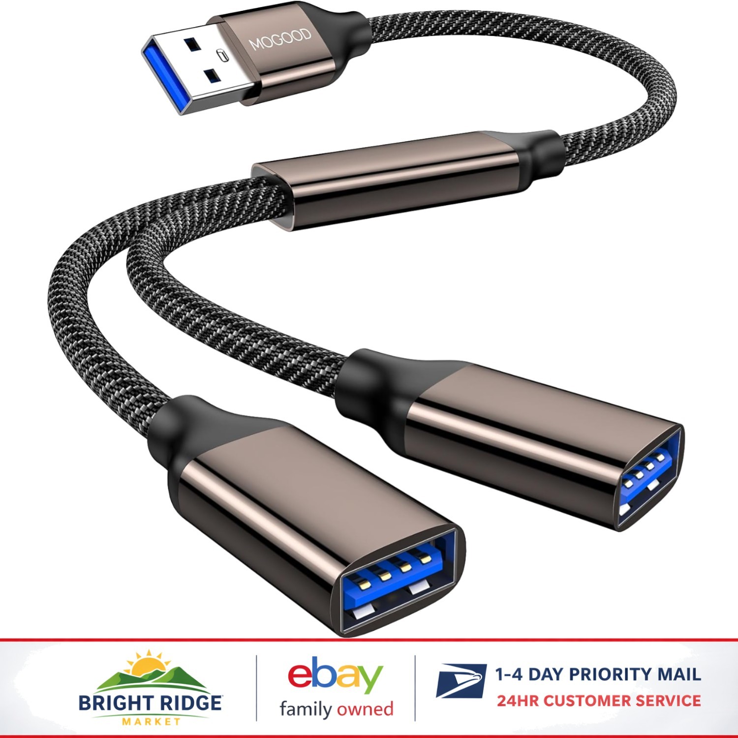 Compact USB 3.0 Y Splitter with 2 Ports for Fast Data Transfer and Compatibility