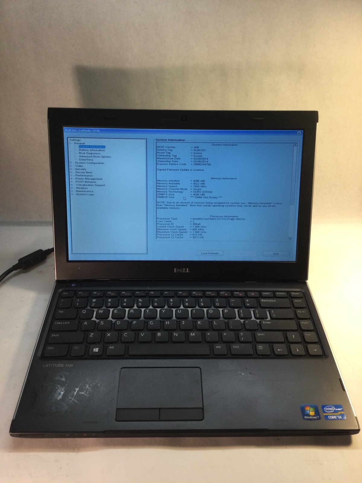 Dell Latitude 3330 13" Laptop Intel Core i3-3217U - BOOTS TO BIOS-  MZ