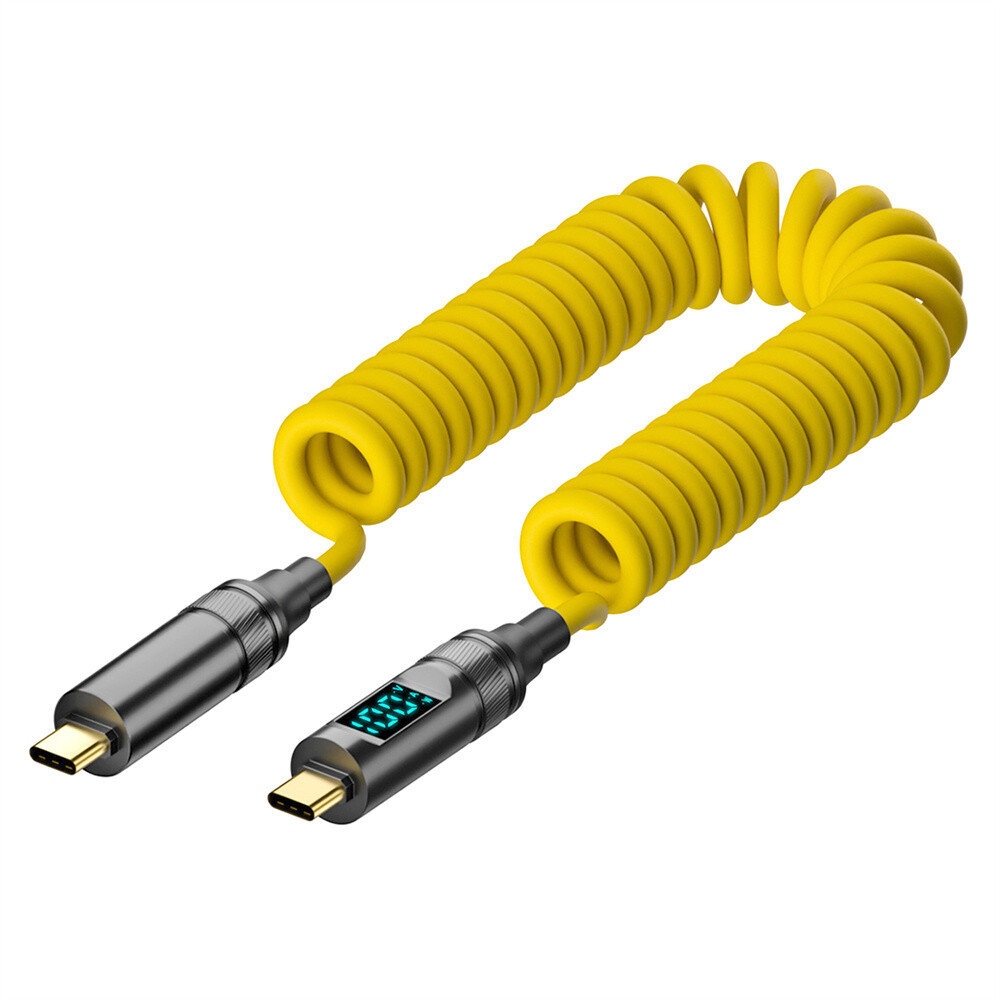 Cablecy Smart LED Display USB-C USB4 Stretch Coiled Cable 20Gbps 100W 8K Cable