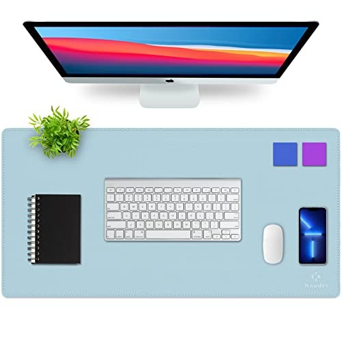 K KNODEL Large Sewing Leather Desk Mat, Desk Pad (Light Blue, 31.5"x15.7")