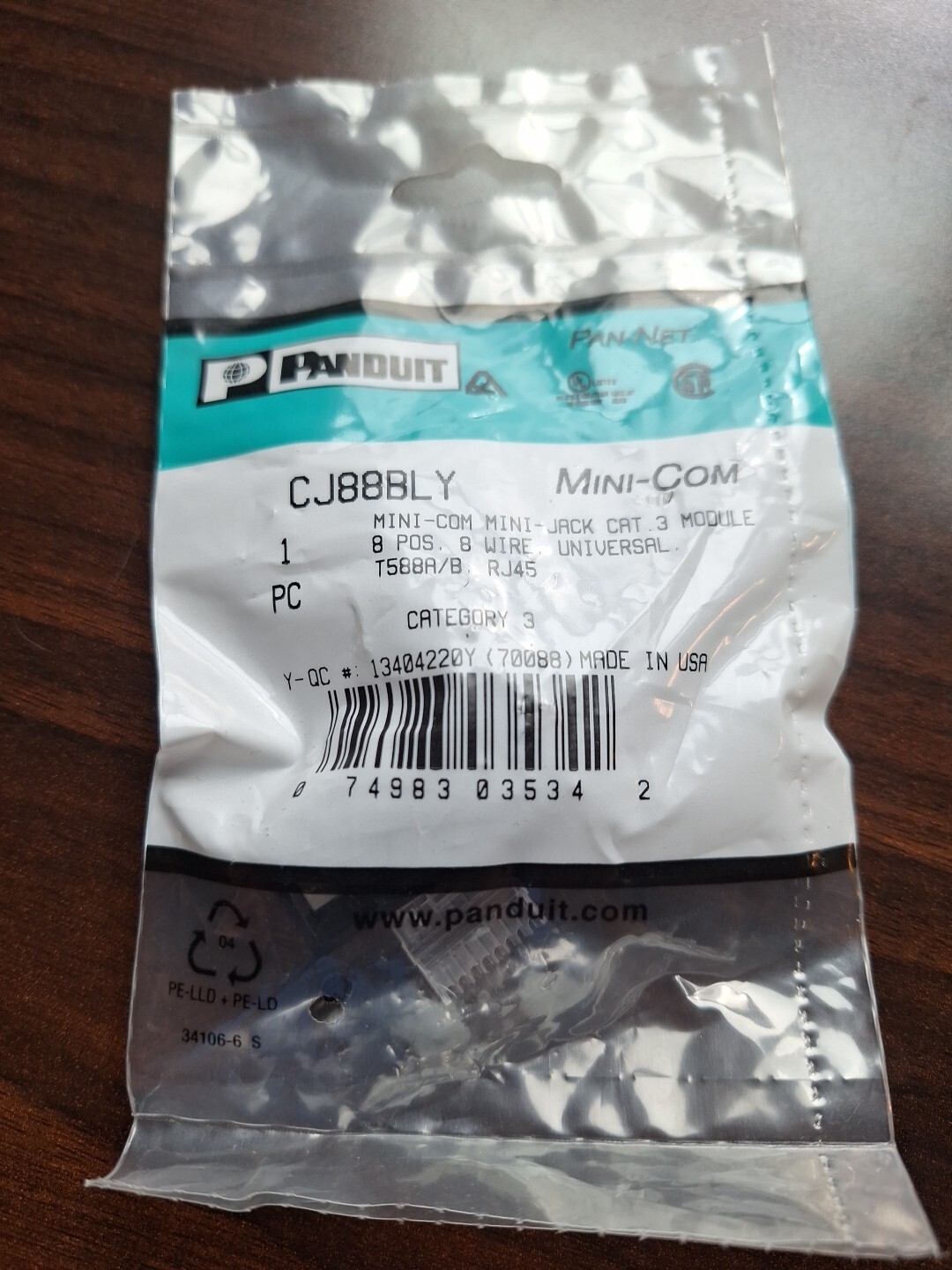 NEW Panduit CJ88BLY Mini-Com CAT3 Module UTP8 Jack BLACK RJ45