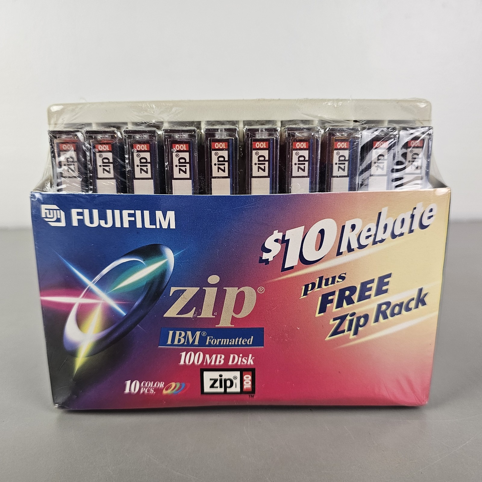 Fujifilm Zip IBM Formatted 100 MB Set Of 10 Disks With Zip Rack