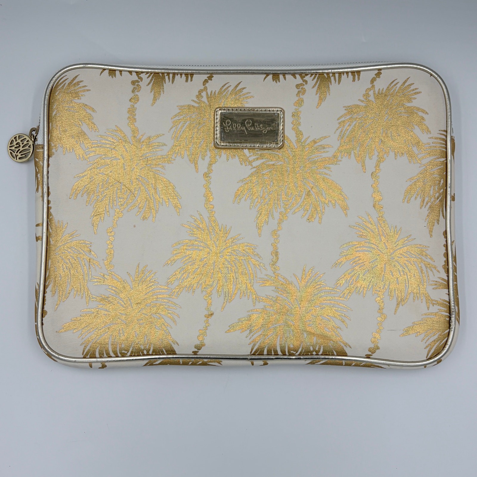 Lilly Pulitzer Padded Tech Sleeve Gold White Metallic Palms