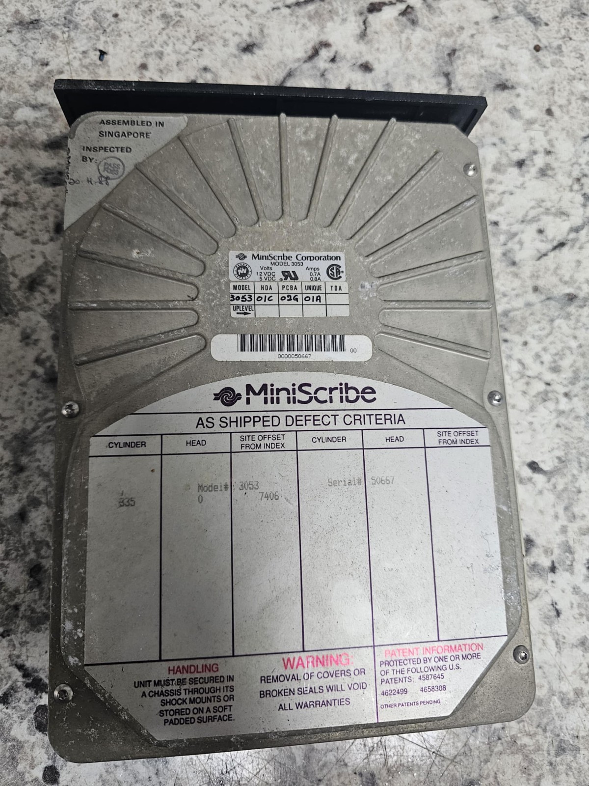 Rare Vintage Retro Clean MiniScribe Hard Drive 3053 7406 Manufactured 1988